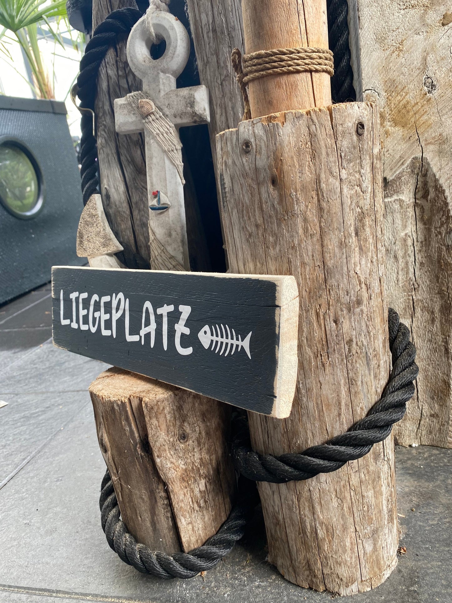 Liegeplatz Schild Holz | rustikales Wandschild 33×9 cm | maritimes Dekoschild shabby | handgemacht