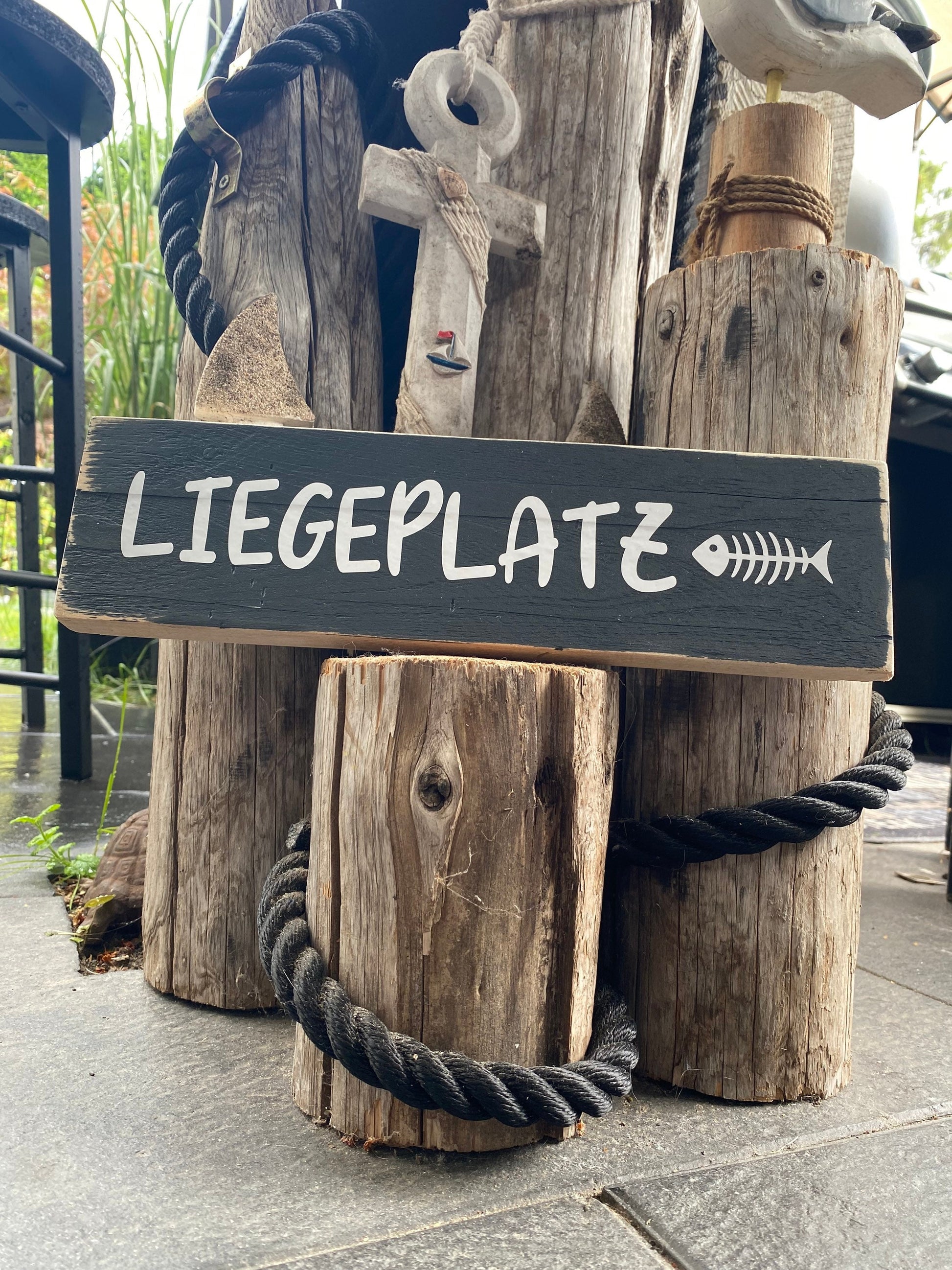 Liegeplatz Schild Holz | rustikales Wandschild 33×9 cm | maritimes Dekoschild shabby | handgemacht