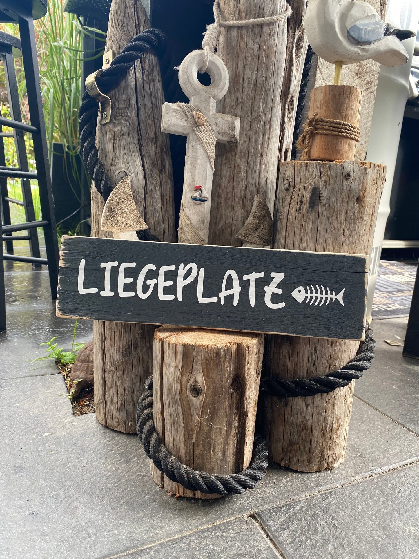 Liegeplatz Schild Holz | rustikales Wandschild 33×9 cm | maritimes Dekoschild shabby | handgemacht