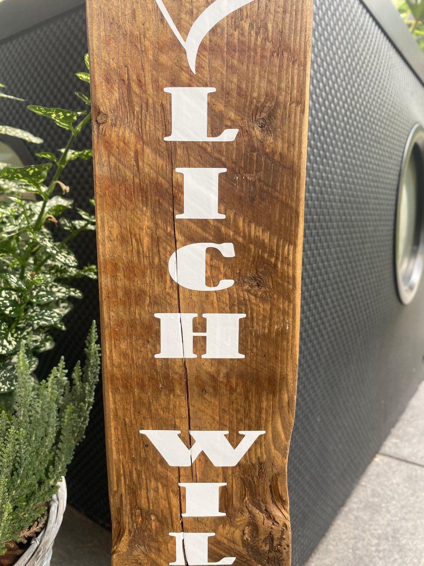 Willkommens-Poller 80 cm | Rustikale Holzsäule mit Anker | Gartendeko & Hauseingang | personalisierbar