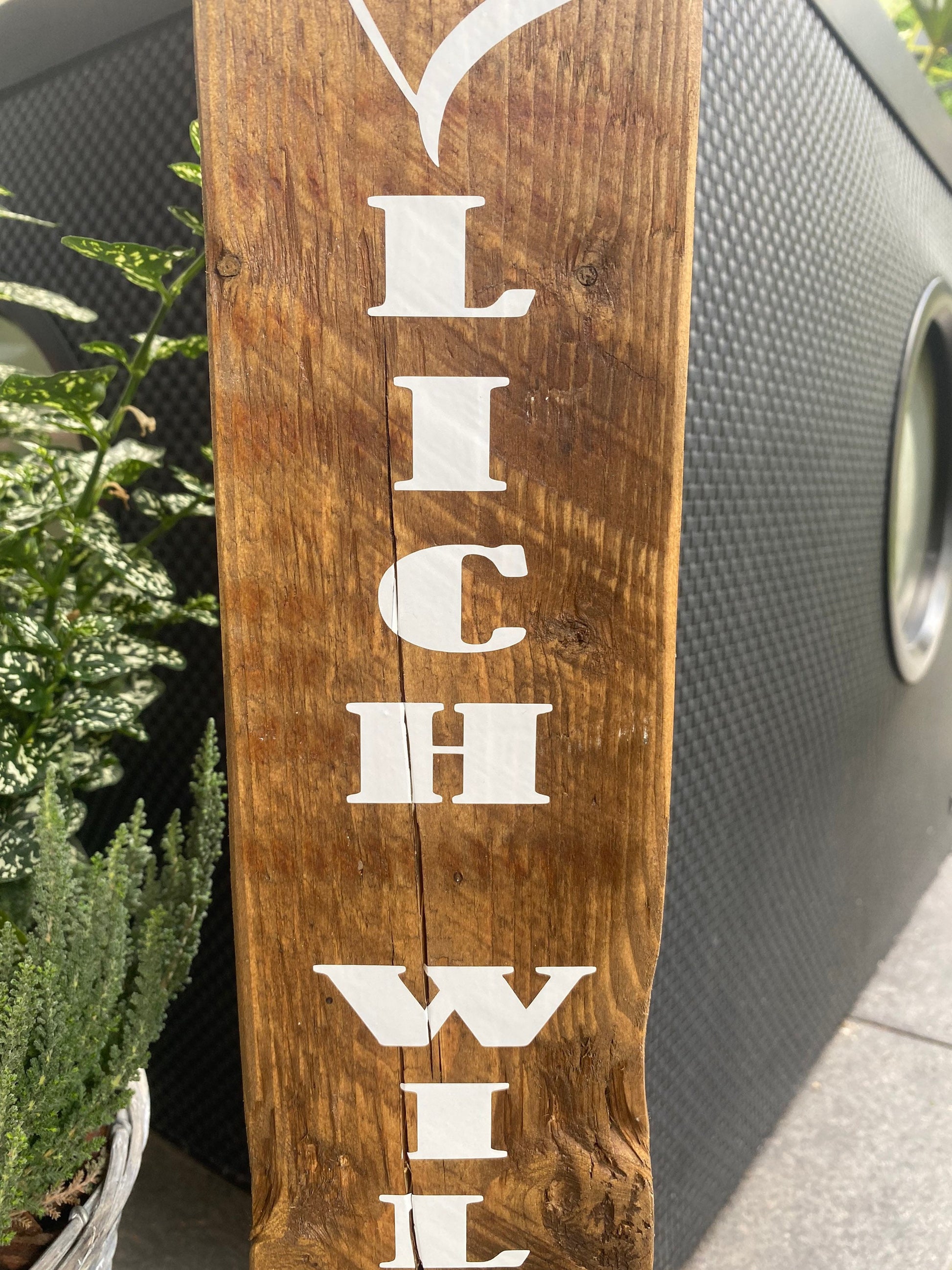 Willkommens-Poller 80 cm | Rustikale Holzsäule mit Anker | Gartendeko & Hauseingang | personalisierbar