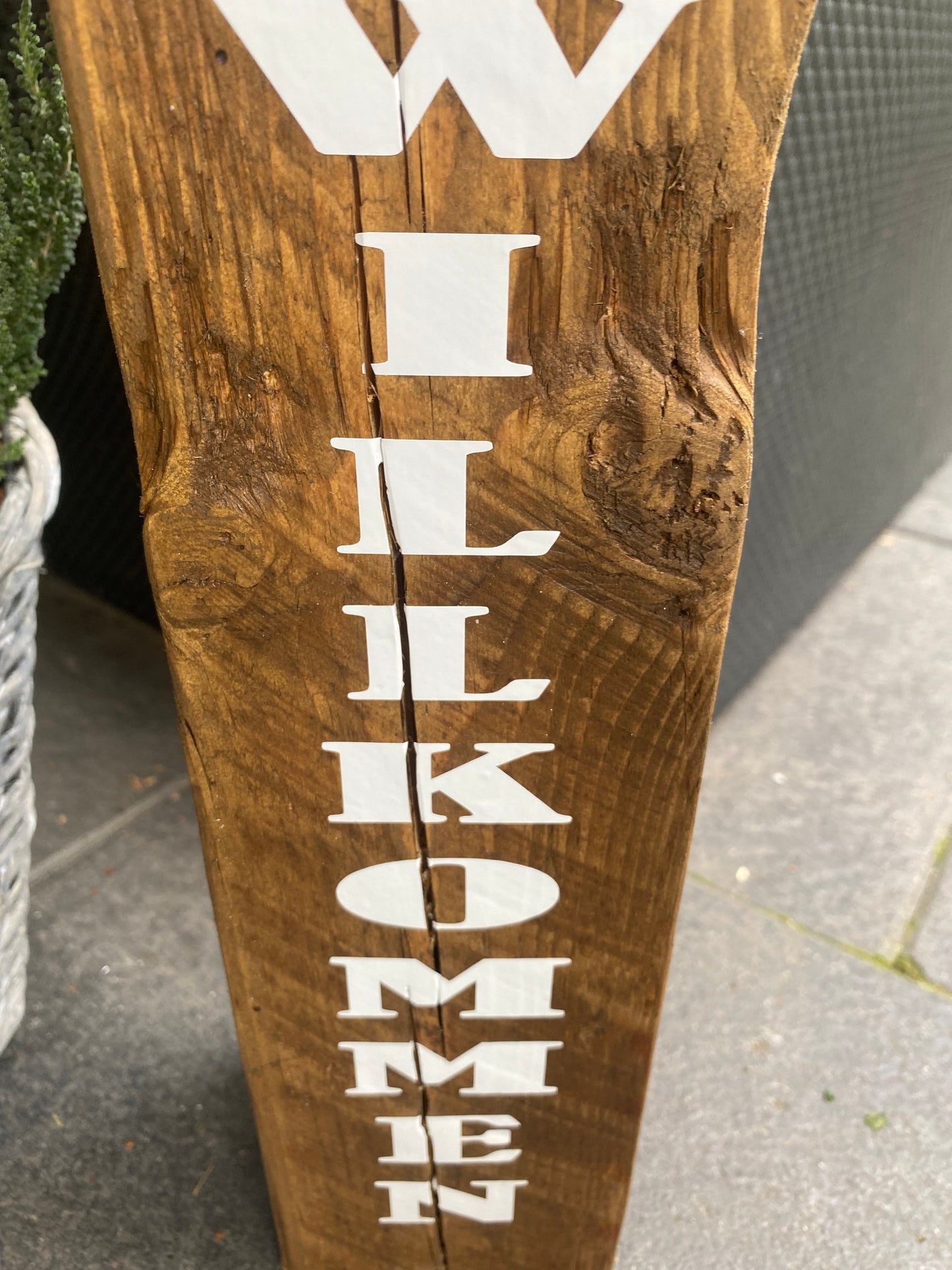 Willkommens-Poller 80 cm | Rustikale Holzsäule mit Anker | Gartendeko & Hauseingang | personalisierbar