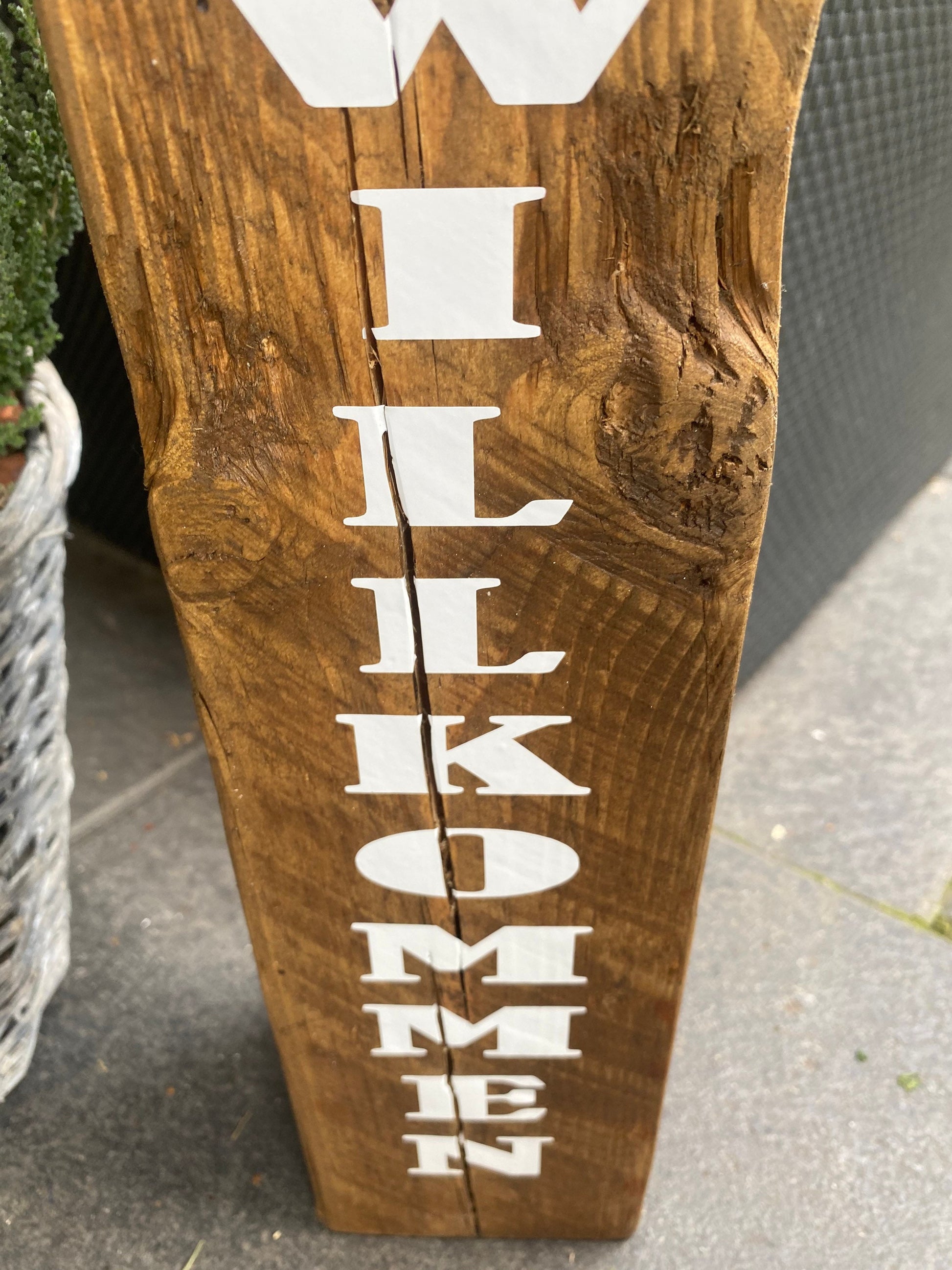 Willkommens-Poller 80 cm | Rustikale Holzsäule mit Anker | Gartendeko & Hauseingang | personalisierbar