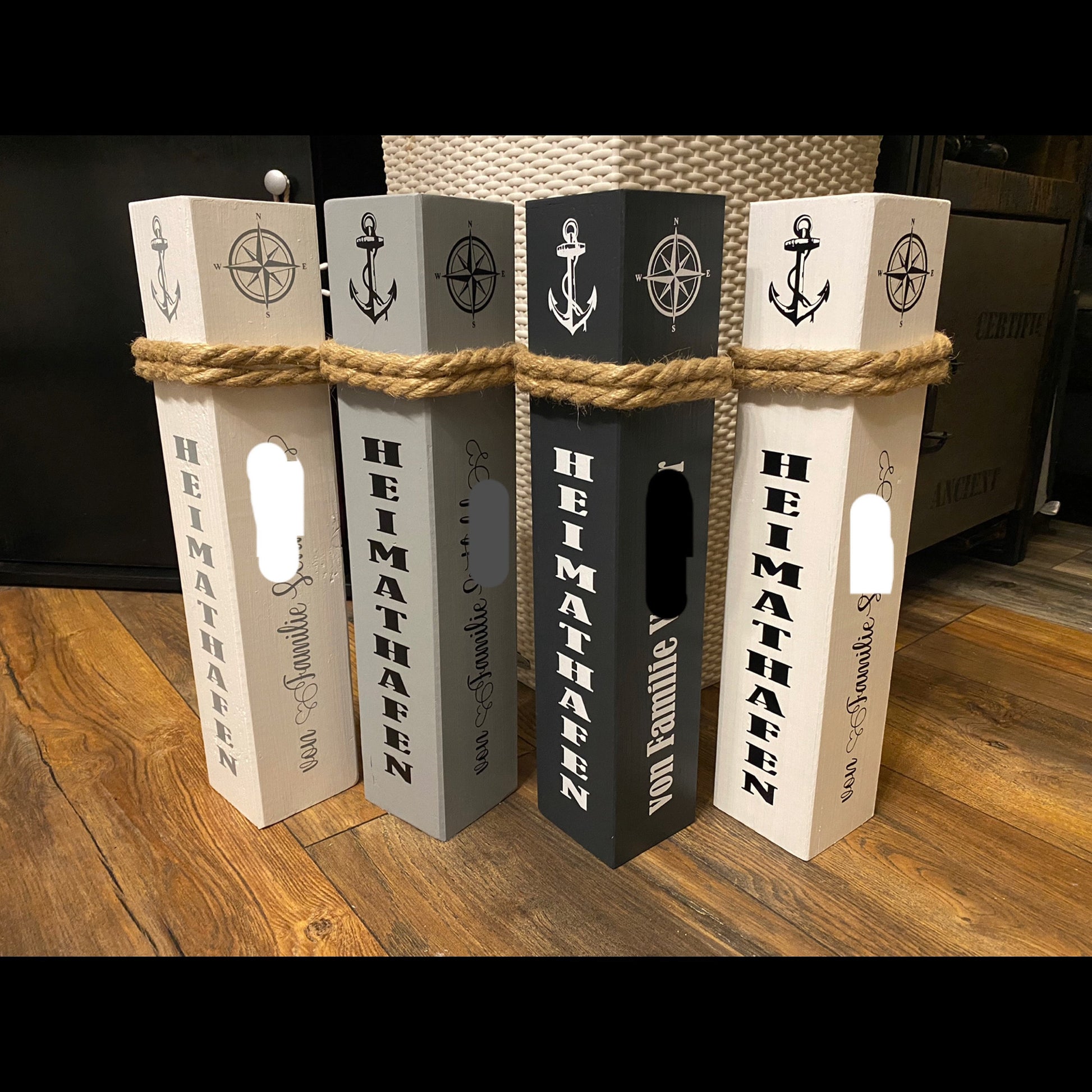 Heimathafen Holzsäule 80 cm – maritime Holzdeko personalisiert | Geschenk Hochzeit & Einzug | Gartendeko mit Namen + Koordinaten