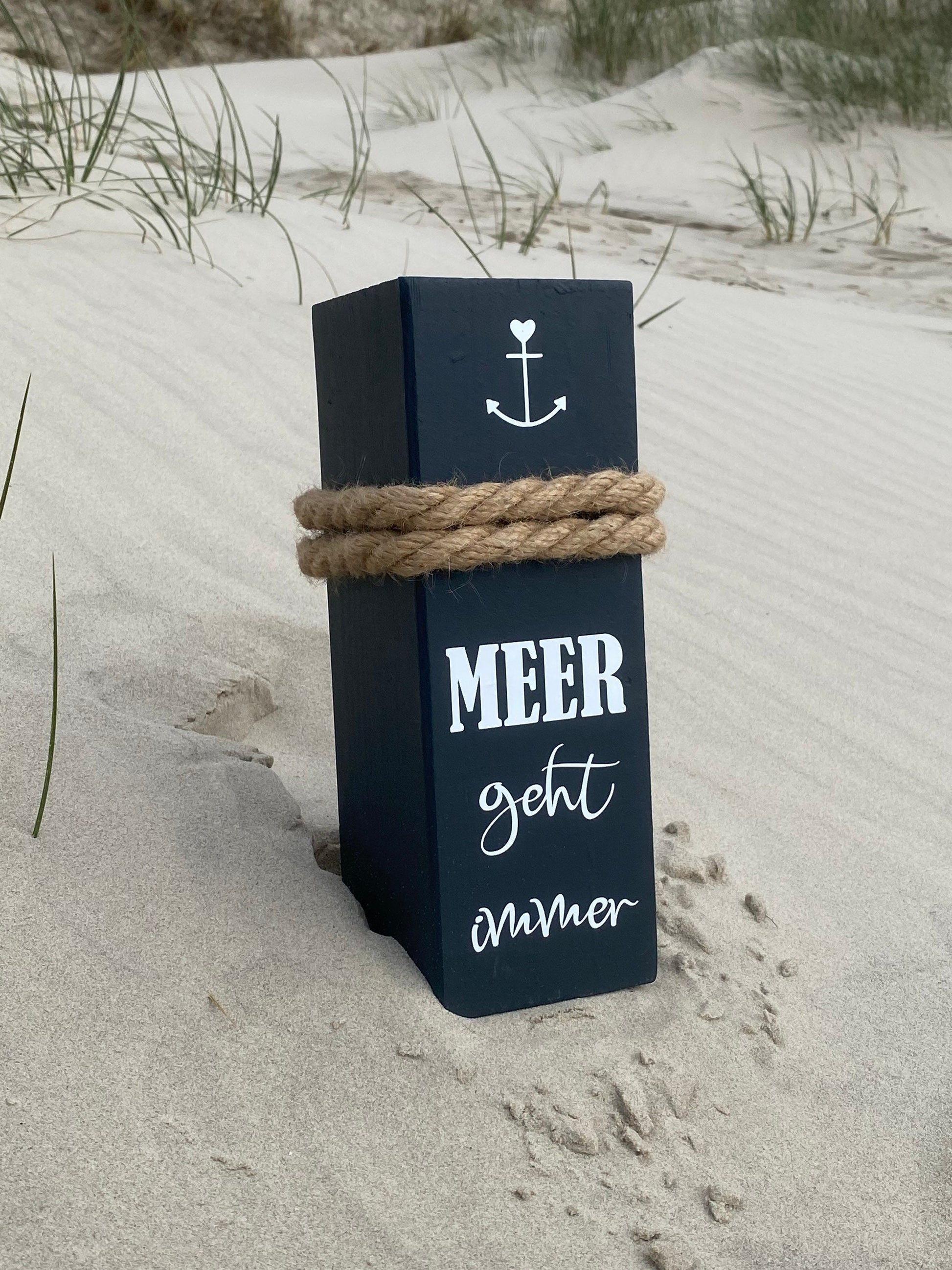 Meer geht immer Poller anthrazit | Maritime Dekosäule Holz 30 cm | Strandhaus & Küsten-Deko Handarbeit