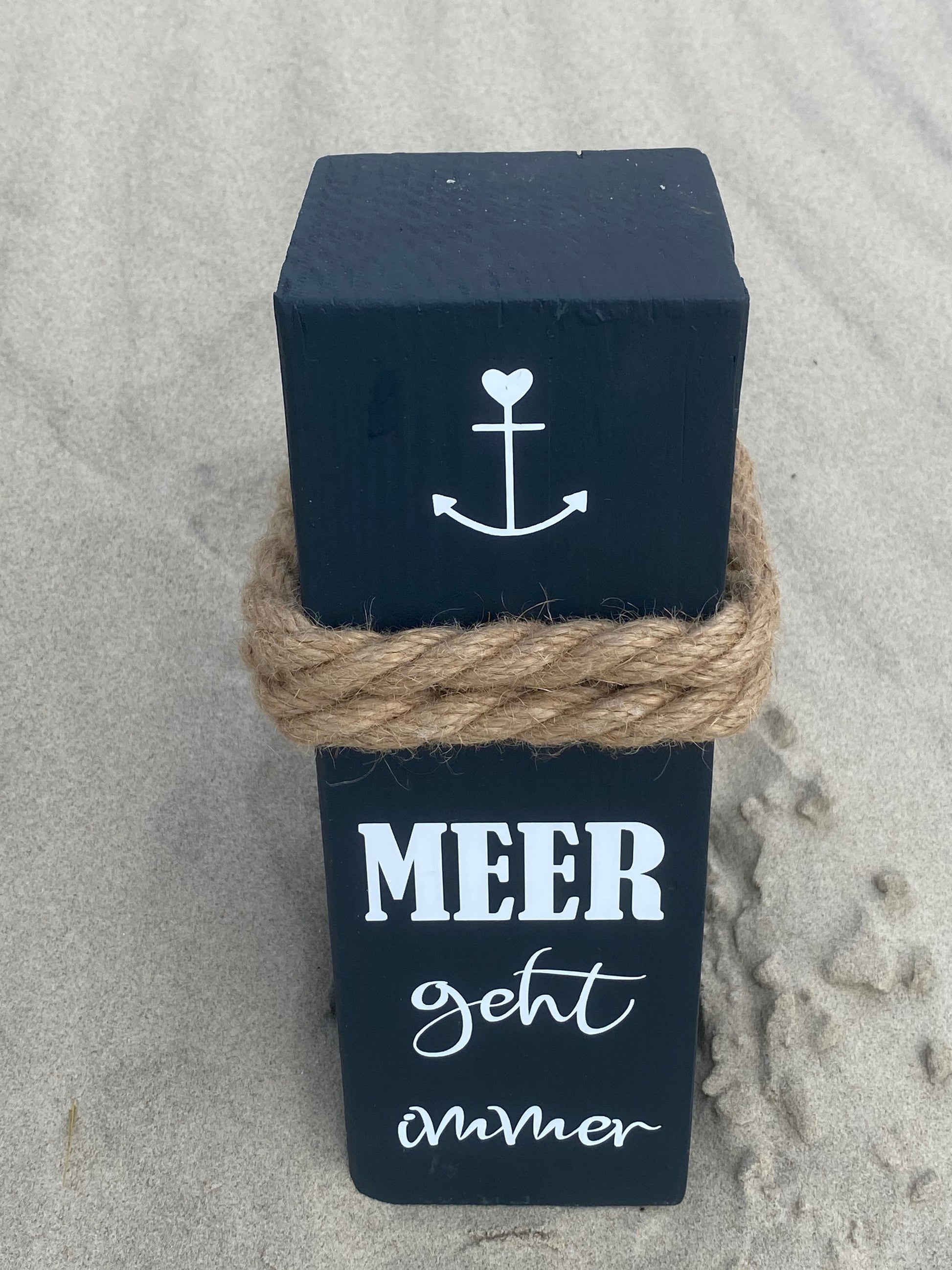 Meer geht immer Poller anthrazit | Maritime Dekosäule Holz 30 cm | Strandhaus & Küsten-Deko Handarbeit