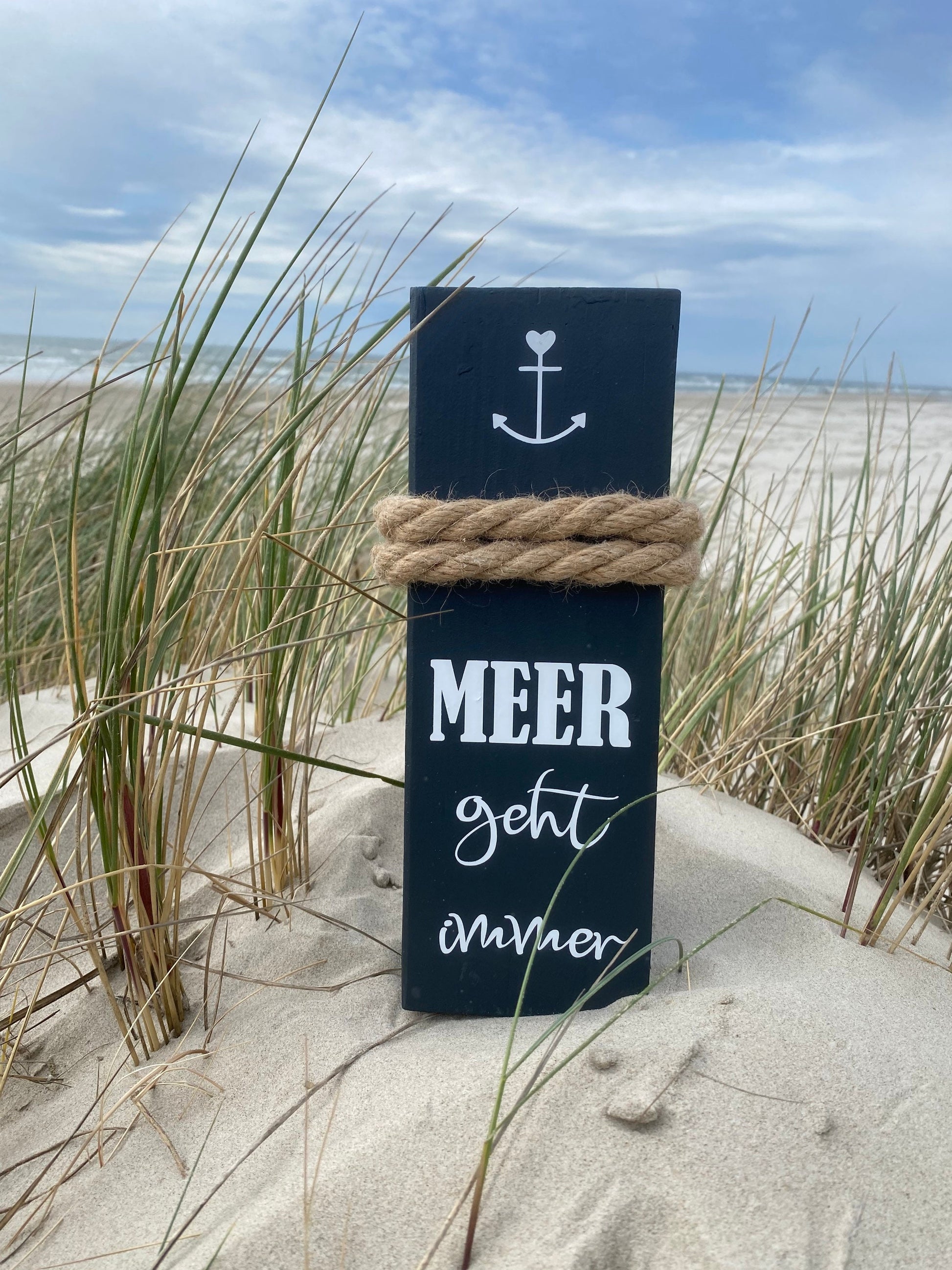 Meer geht immer Poller anthrazit | Maritime Dekosäule Holz 30 cm | Strandhaus & Küsten-Deko Handarbeit