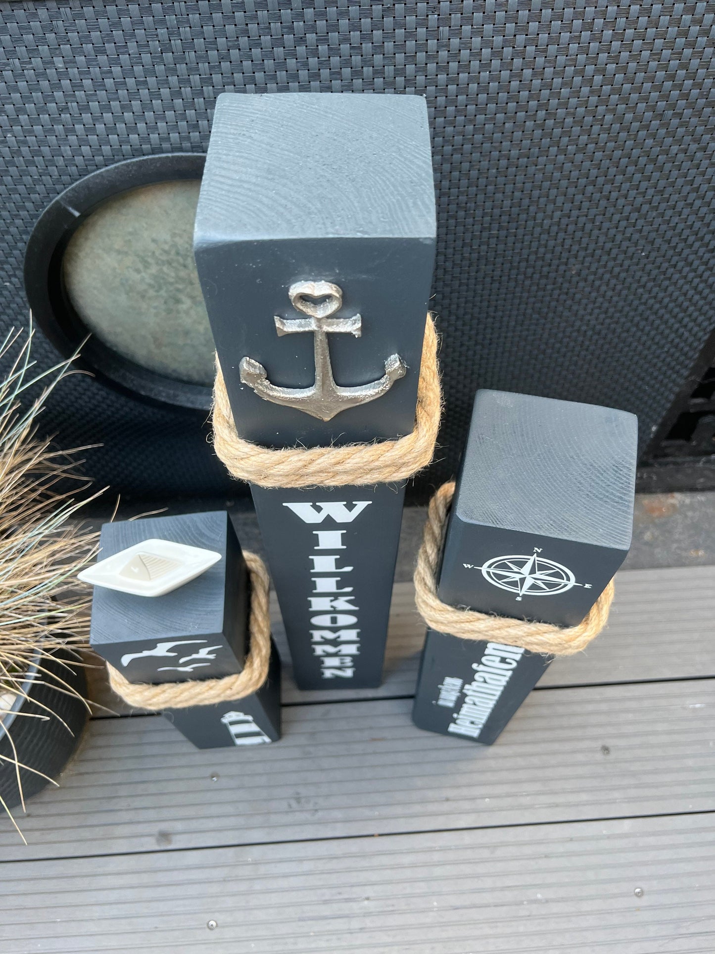 Custom Nautical Doc Piling with Name, Coastal Anchor Bollard Set of 3 Pier Post Nautical Garden Columns Maritime Beach House Welcome Decor