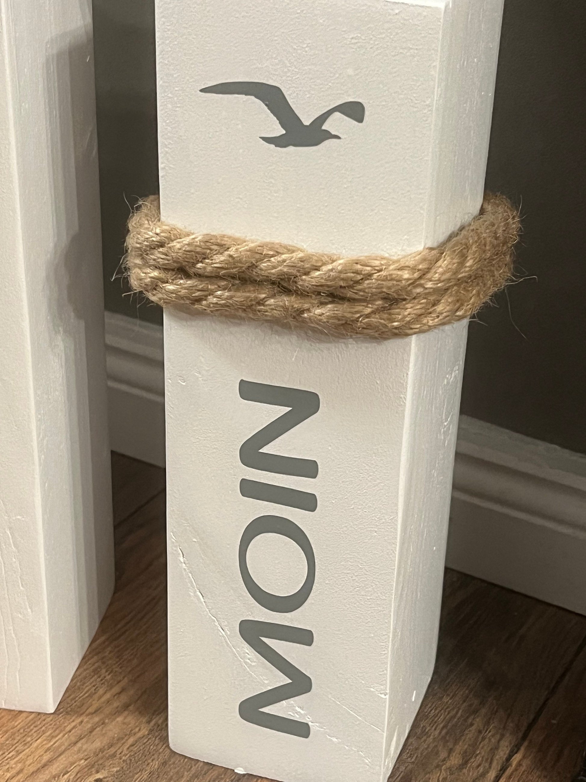 3er Set Marine Anker Poller – Maritime Holzsäulen 65/50/35 cm | Küstenstil Gartendeko Set