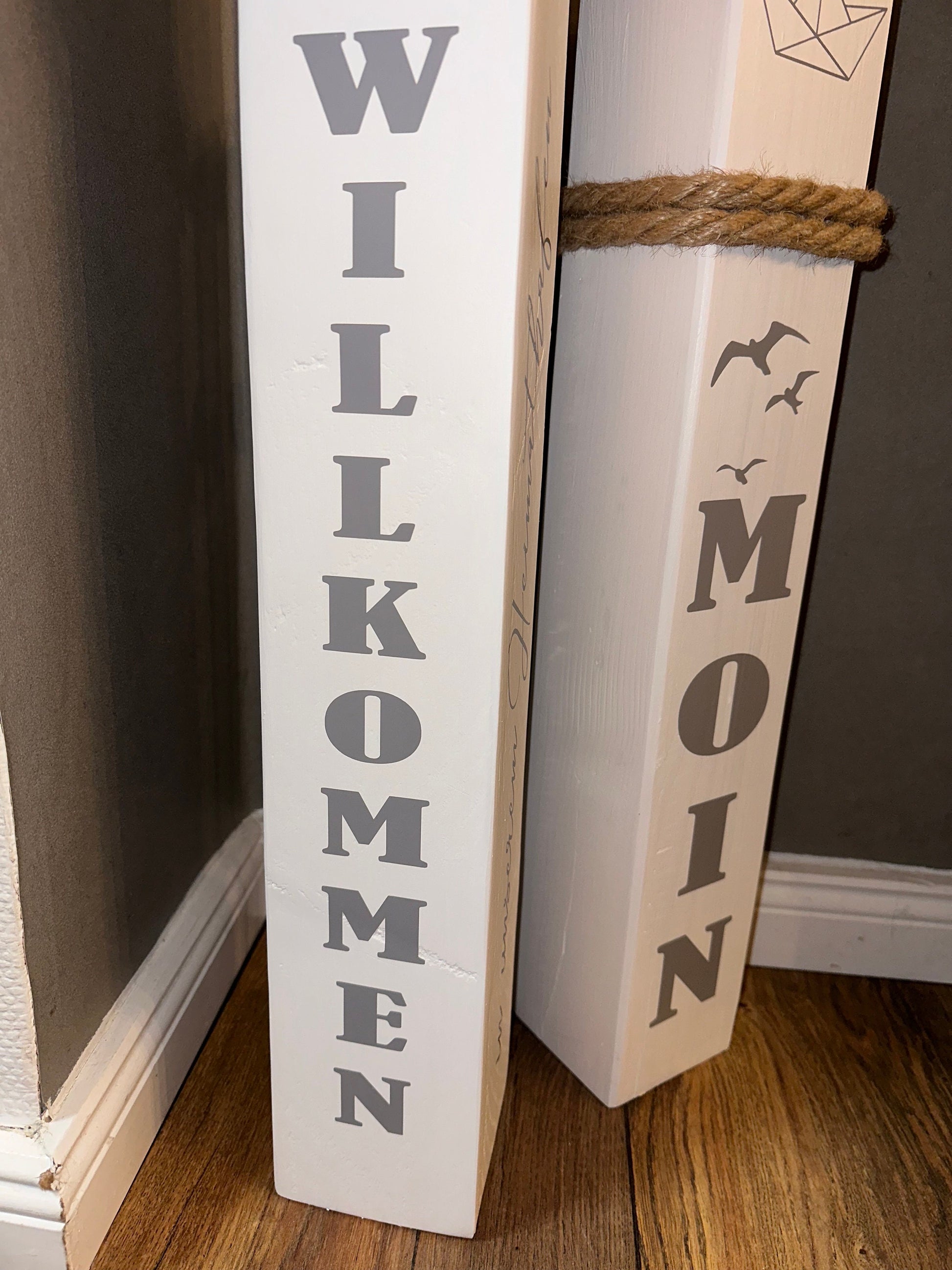 Maritimes Holz-Poller Set 2er – mit Anker & Wunschtext | Geschenk Hochzeit/ Einzug