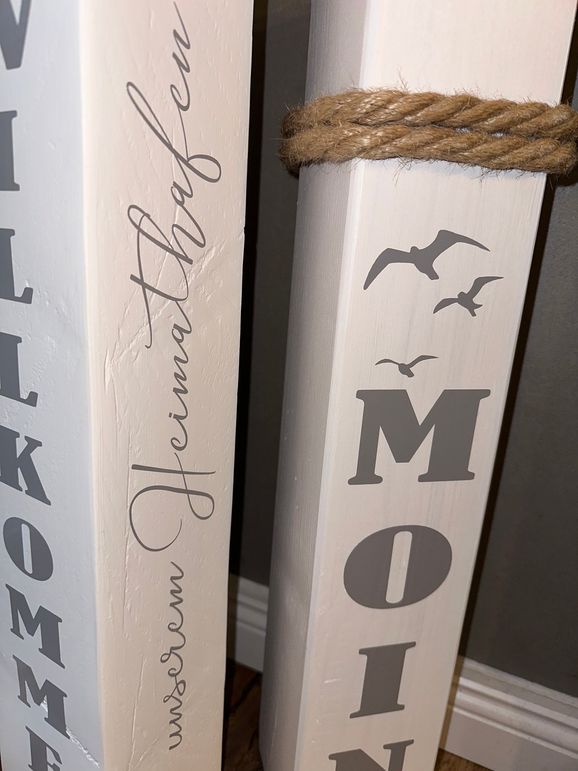 Maritimes Holz-Poller Set 2er – mit Anker & Wunschtext | Geschenk Hochzeit/ Einzug