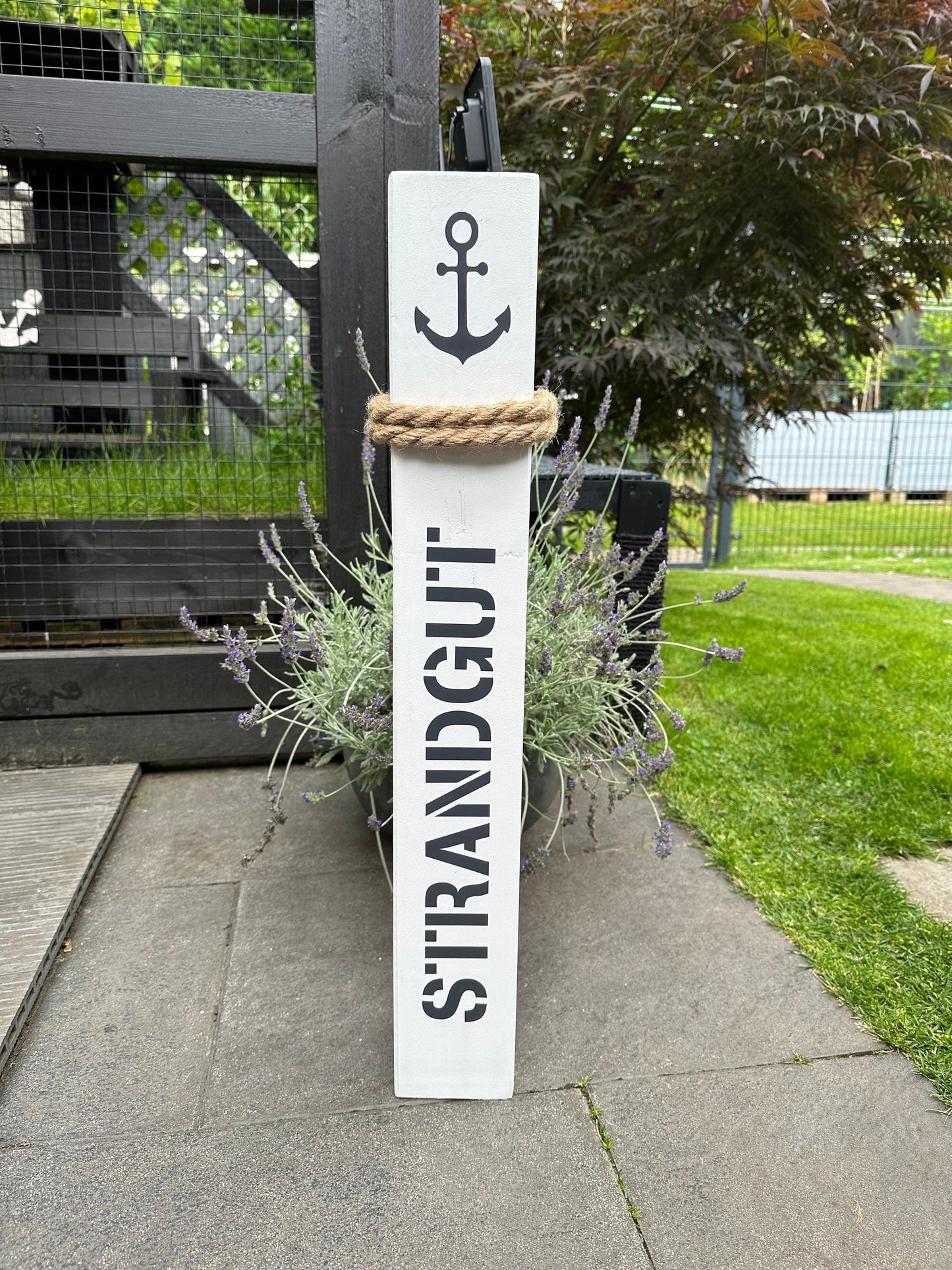 Strandgut Deko Poller | Holzsäule weiß maritim | Stranddeko Garten Balkon Eingangsbereich | Küstendeko Anker Stele Handarbeit