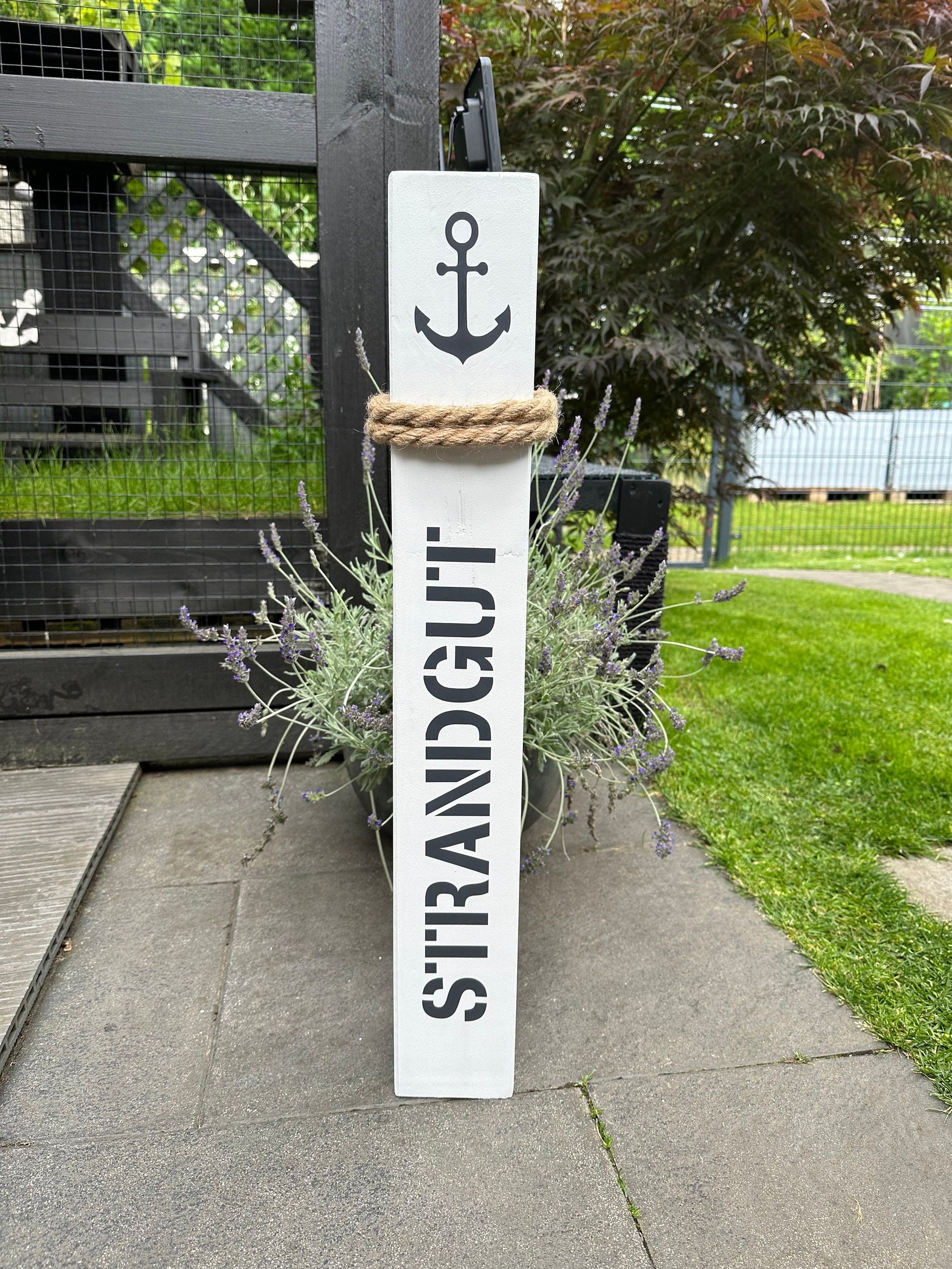 Strandgut Deko Poller | Holzsäule weiß maritim | Stranddeko Garten Balkon Eingangsbereich | Küstendeko Anker Stele Handarbeit