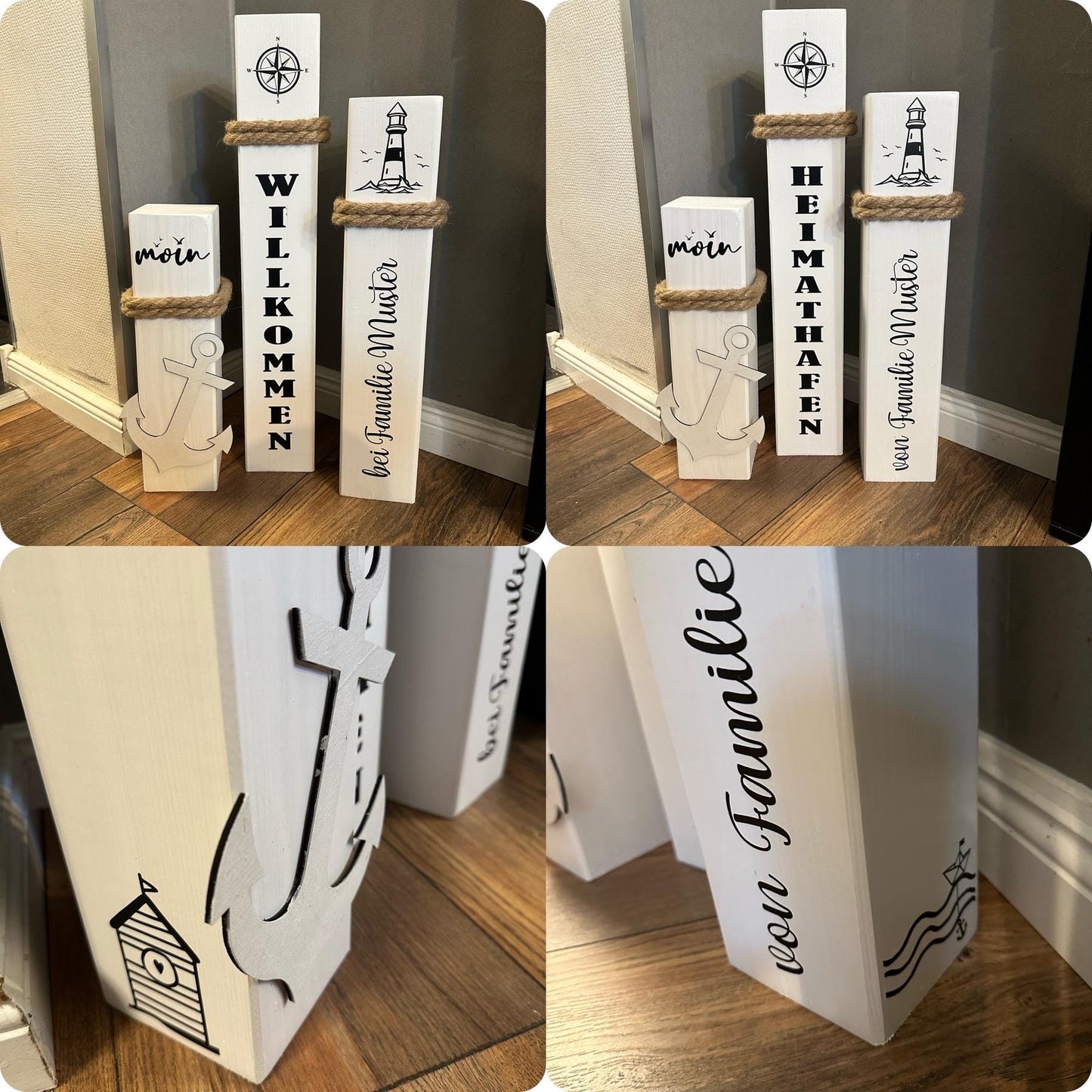 Personalisierte Holzsäulen mit Ihrem Namen oder Wunschtext, individuell Heimathafen Lieblingsinsel Koordinaten Hochzeit Anker