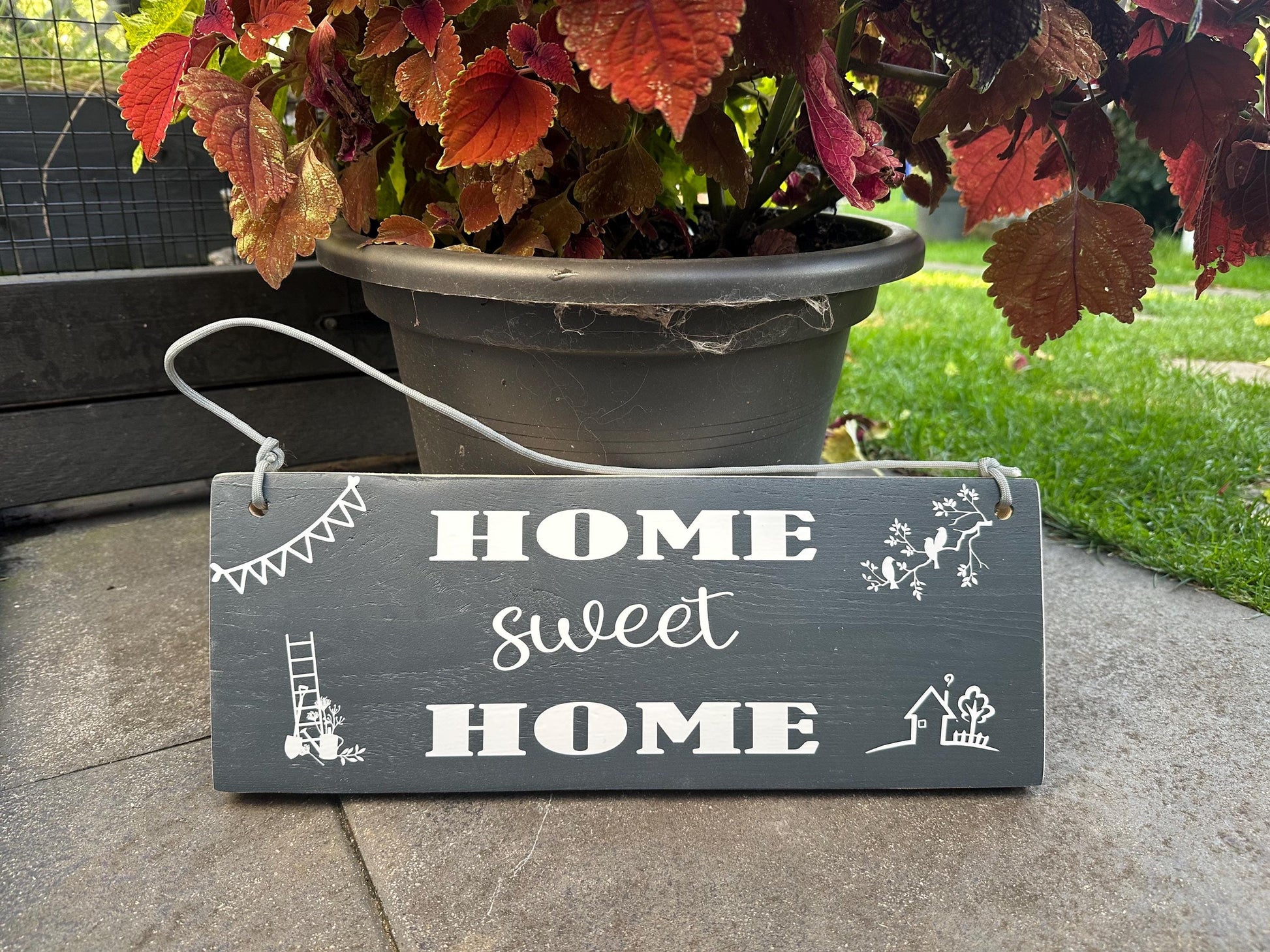 Home Sweet Home Holzschild | Rustikales Wandschild Shabby Chic | Handgemachtes Holz Deko-Schild für Zuhause, Garten & Eingangsbereich