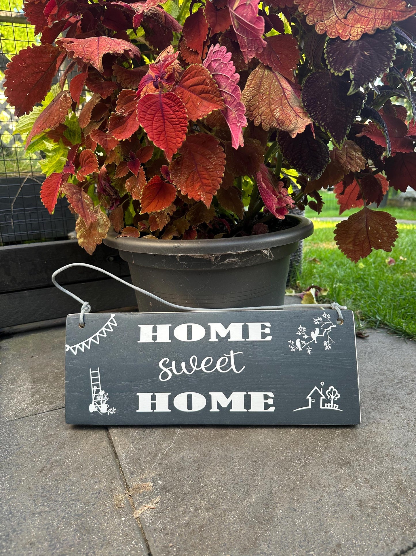 Home Sweet Home Holzschild | Rustikales Wandschild Shabby Chic | Handgemachtes Holz Deko-Schild für Zuhause, Garten & Eingangsbereich