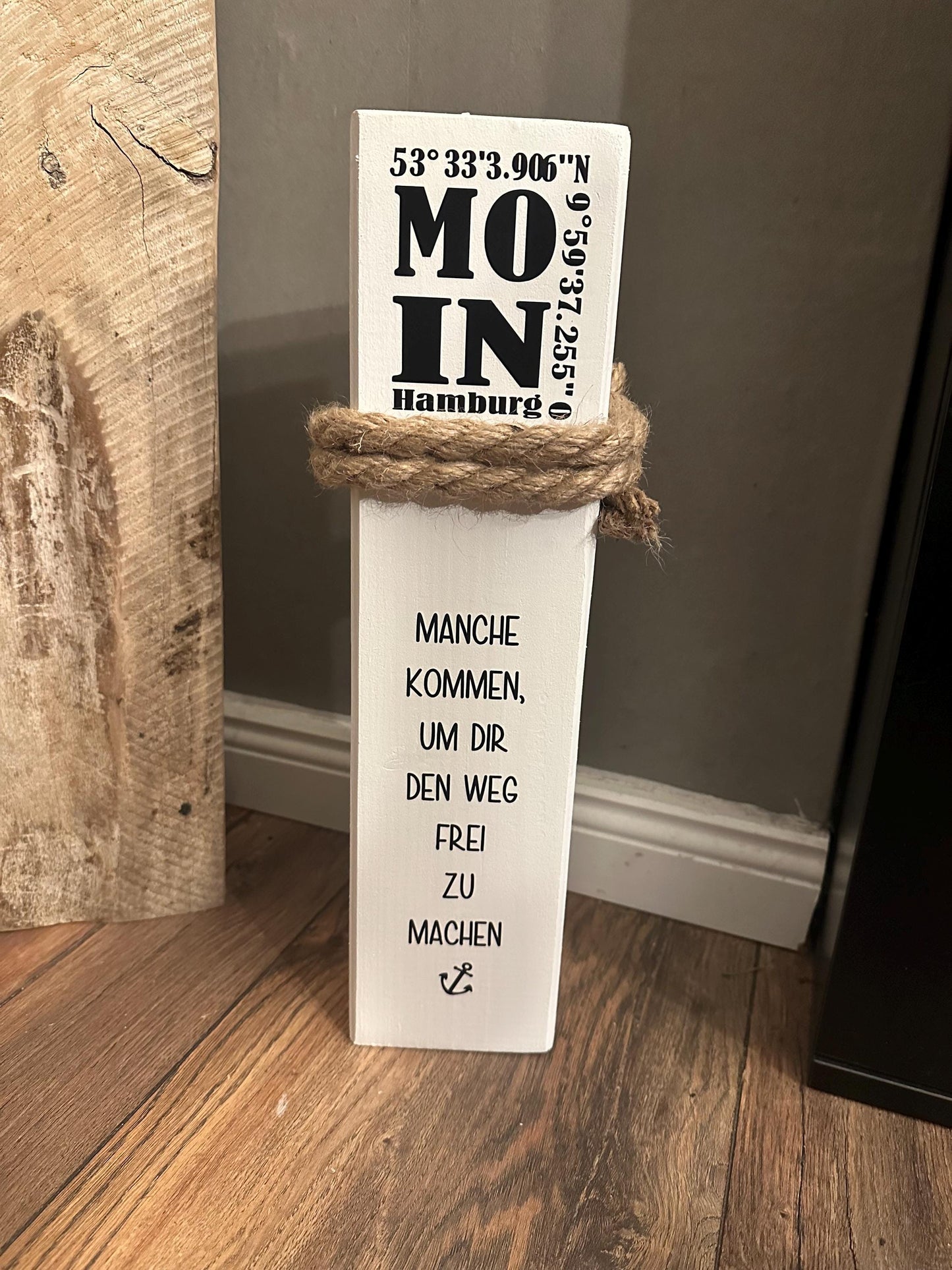 Personalisierter Homeport Poller 40-60 cm – Holzpoller mit Stadt & Koordinaten | Geschenk Einzug, Hochzeit, maritime Hausdeko