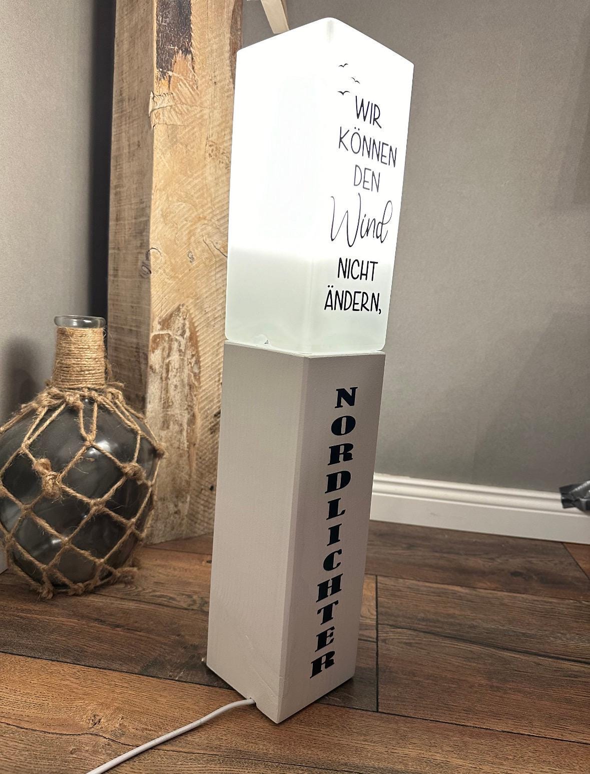 Personalized Wooden Lamp with Custom Text – Nautical Table Lamp 52 cm | Wedding Gift, Coastal Living & Ambient Lighting