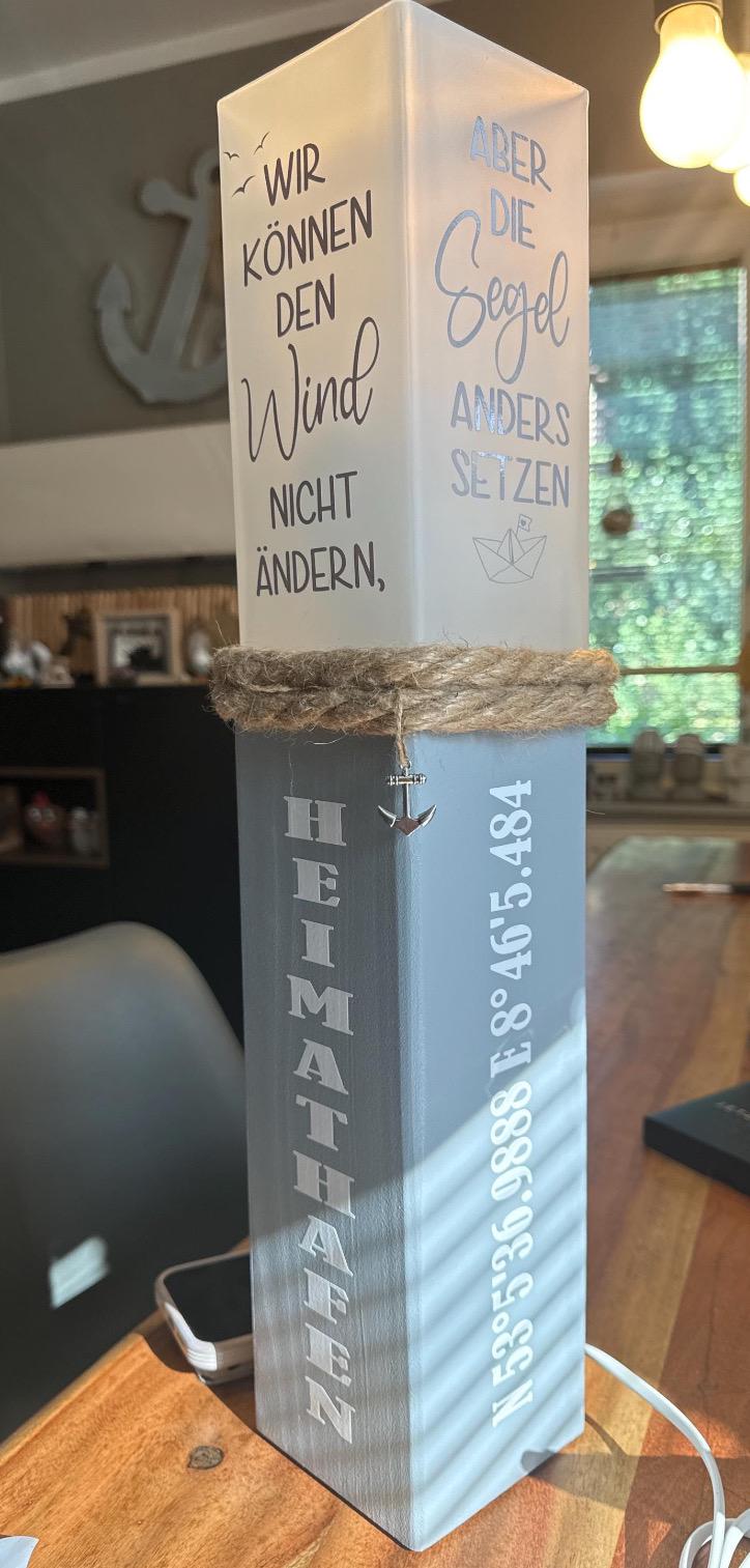 Personalized Wooden Lamp with Custom Text – Nautical Table Lamp 52 cm | Wedding Gift, Coastal Living & Ambient Lighting