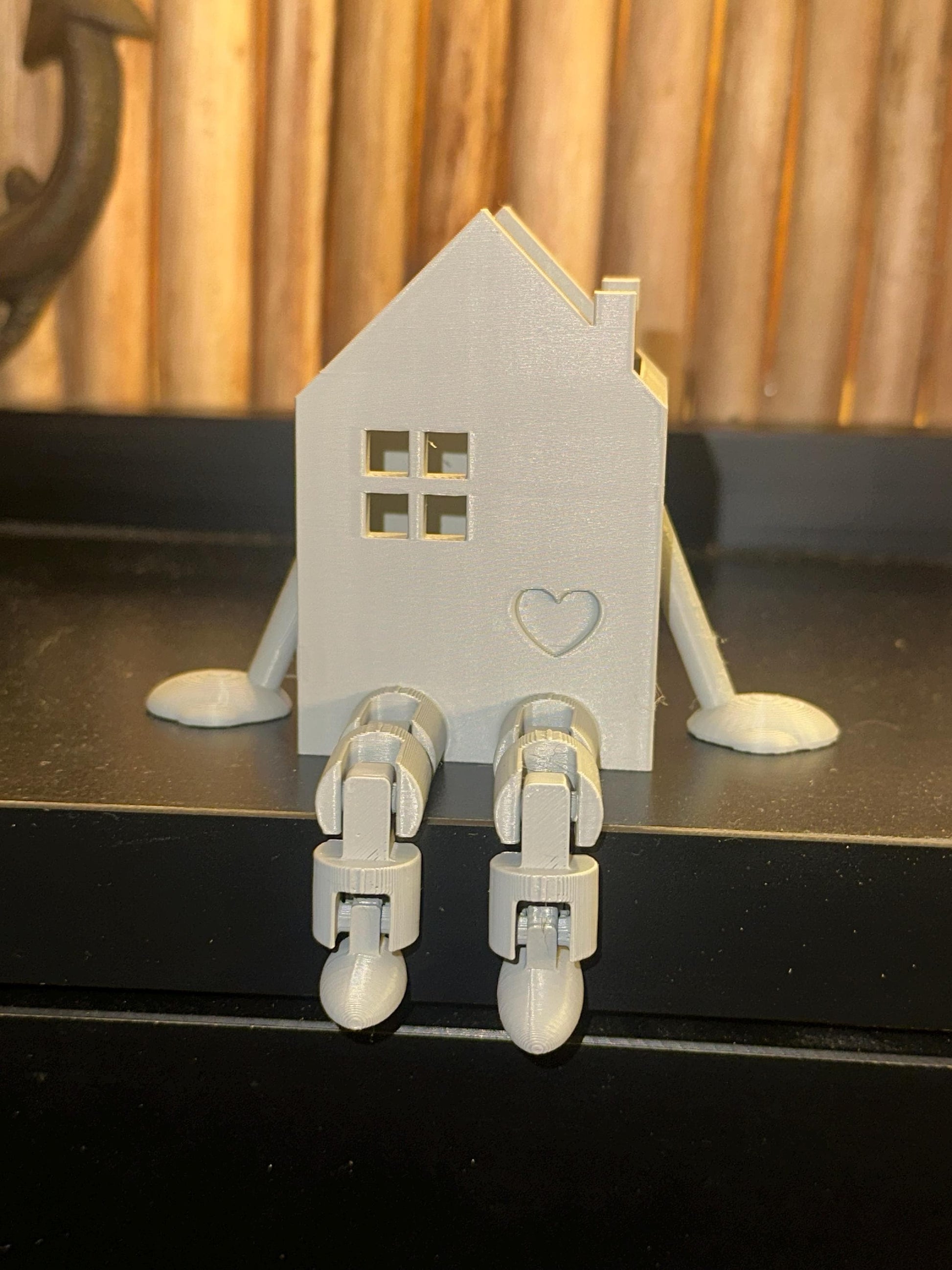 Beleuchtetes Kantenhocker-Haus mit Herz | LED Mini-Haus Figur 3D Druck | Weihnachtsdeko Fensterbank Geschenk Einzug