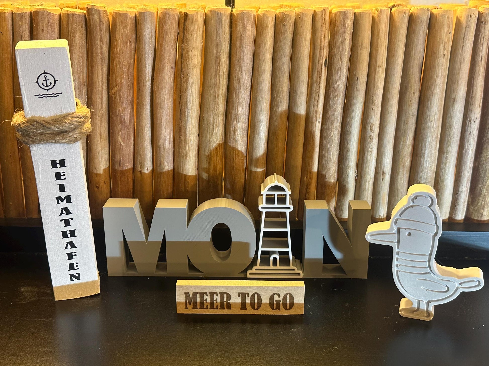 Meer to go Geschenkset „Boot & Möwe Raysin“ | Maritimes Deko-Set (Mini-Poller + Boot + Möwe aus Raysin) Geschenkidee