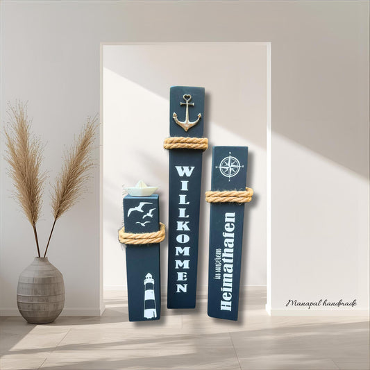 Custom Nautical Doc Piling with Name, Coastal Anchor Bollard Set of 3 Pier Post Nautical Garden Columns Maritime Beach House Welcome Decor
