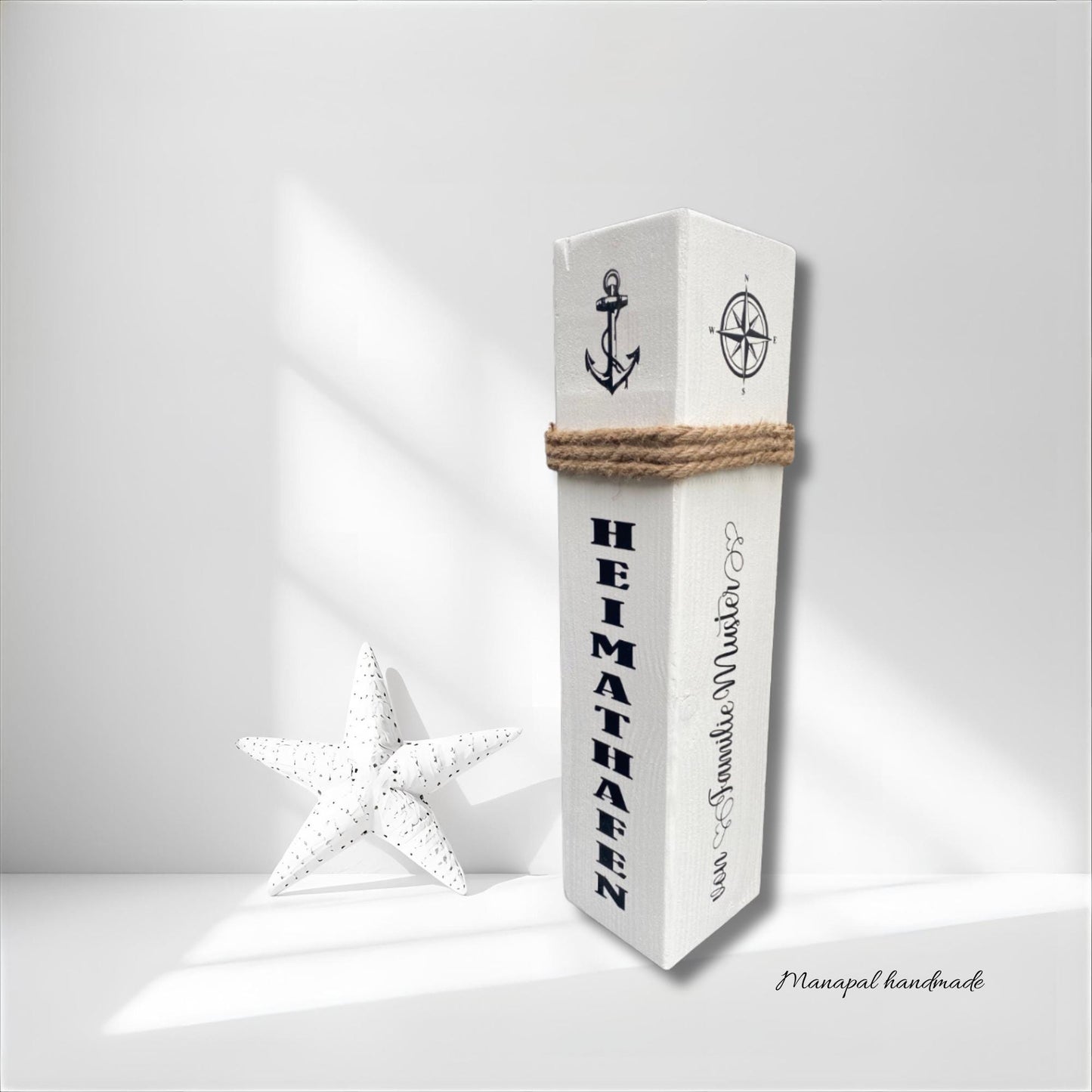 Custom Nautical Column with Name Text & Coordinates Coastal Anchor Bollard Garden Stake Beachy Vibes Welcome Block Pillar Maritime Decor