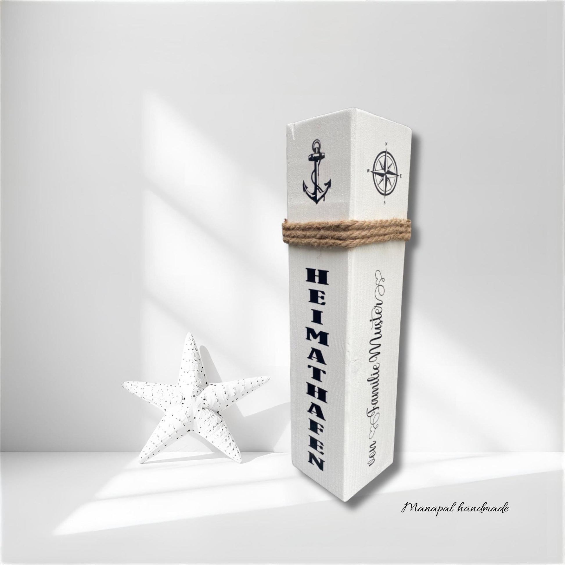 Custom Nautical Column with Name Text & Coordinates Coastal Anchor Bollard Garden Stake Beachy Vibes Welcome Block Pillar Maritime Decor