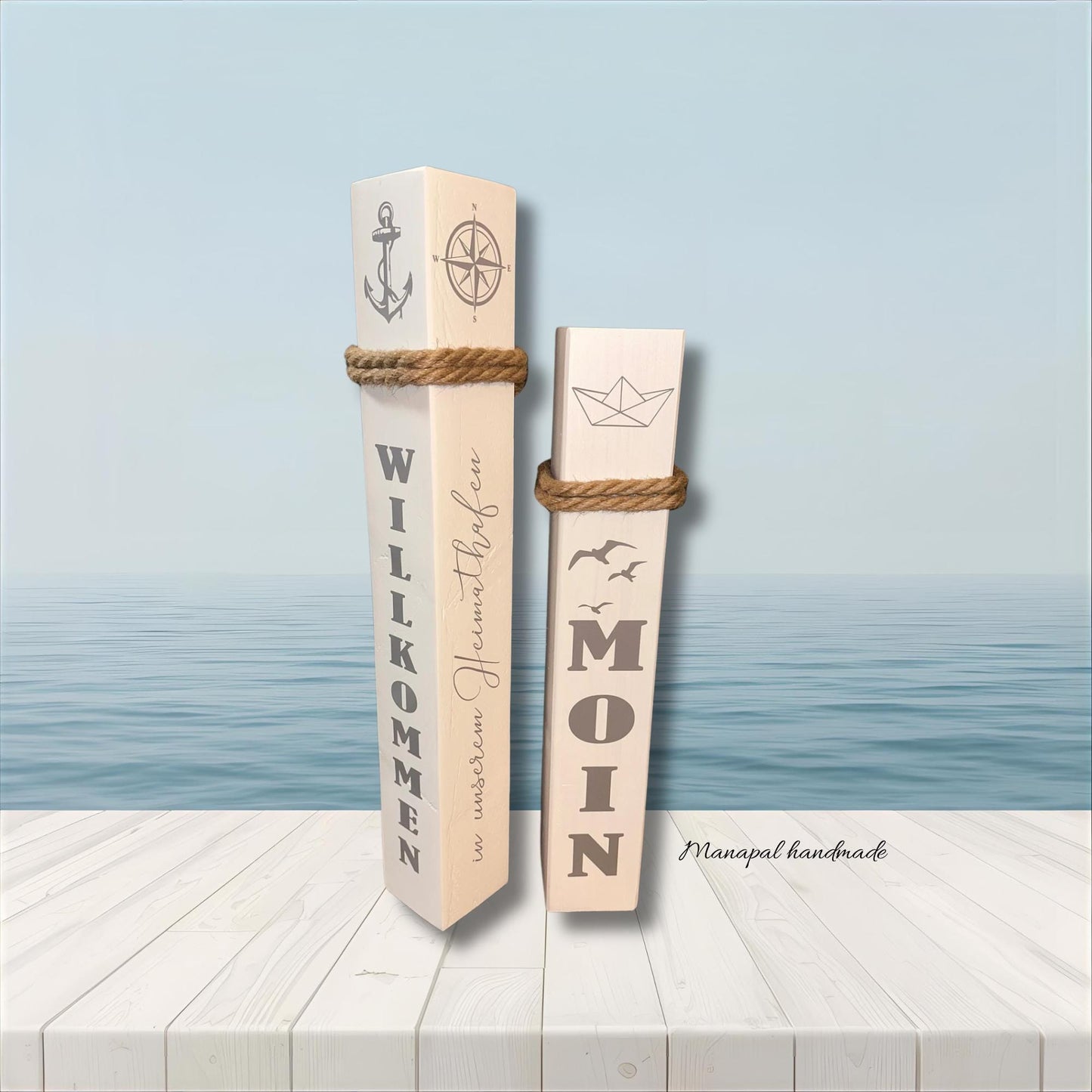 Nautical Piling Coastal Dock Set of 2 Pier Post Nautical Garden Post Sailboat Yard Stake Bollard Sailors Gifts Maritime Beach House Decor