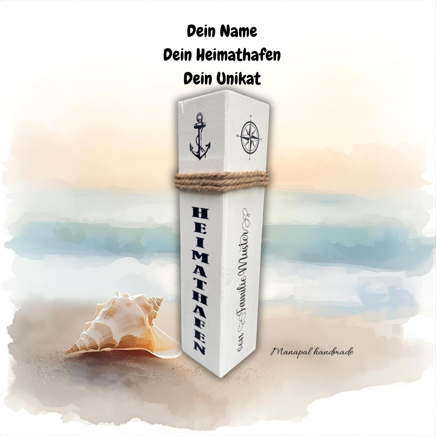 Wunschtext Holzsäule 60 cm – personalisiert mit Namen, Daten usw. | Maritime Gartendeko, Geschenk Hochzeit & Einzug, Heimathafen, Ankerplatz