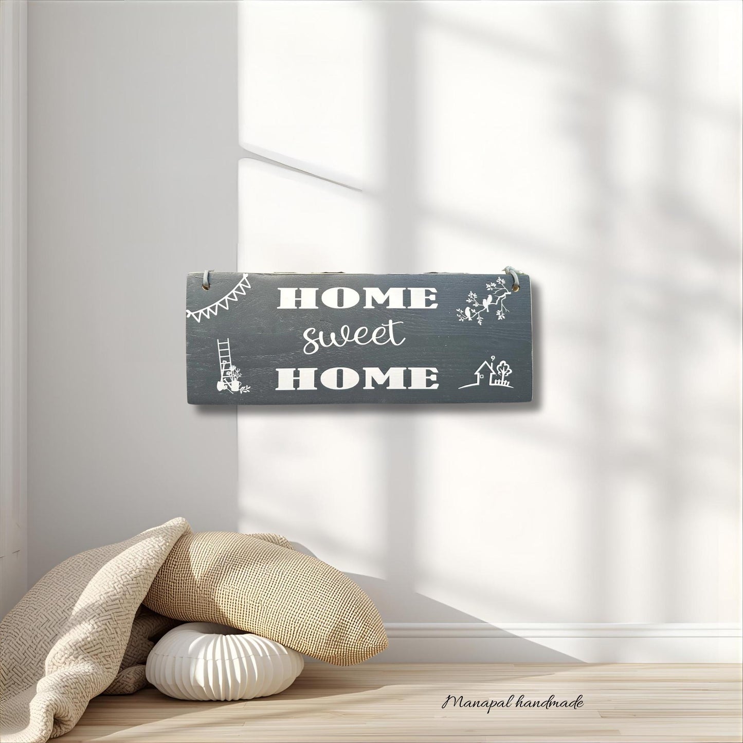 Home Sweet Home Holzschild | Rustikales Wandschild Shabby Chic | Handgemachtes Holz Deko-Schild für Zuhause, Garten & Eingangsbereich