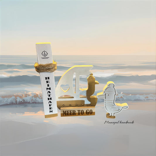 Meer to go Geschenkset „Boot & Möwe Raysin“ | Maritimes Deko-Set (Mini-Poller + Boot + Möwe aus Raysin) Geschenkidee