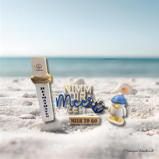 Meer to go Geschenkset „Heimathafen“ | Maritimes Deko-Set (Mini-Poller + Schriftzug + 3D-Möwe) | Geschenk Einzug, Geburtstag, Weihnachten
