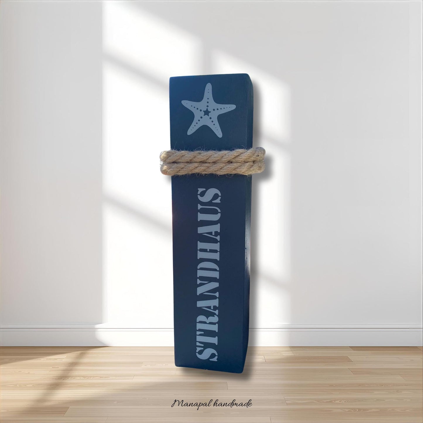 Strandhaus Dekopoller anthrazit | maritime Deko Holz Stele | Anker Dalben Küste Heimathafen Garten Deko Seesterne