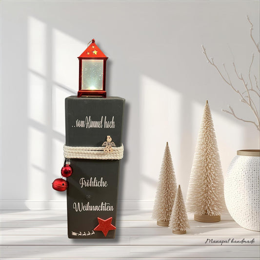 Weihnachtlicher Holzpoller ‚Christkind Säule‘ – Handgefertigte Dekosäule 27 cm | Rustikale Weihnachtsdeko für Eingangsbereich & Garten