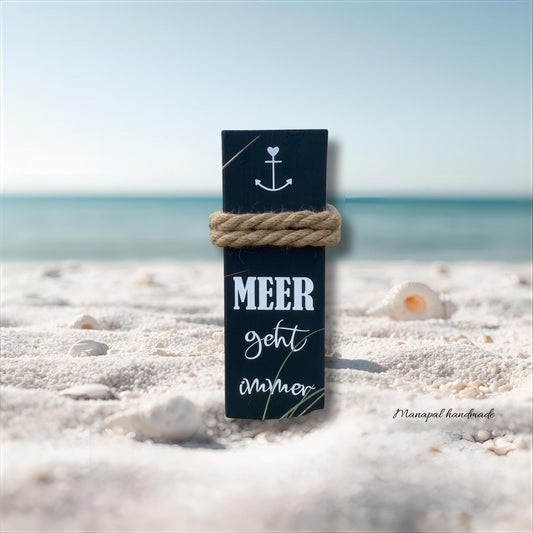 Meer geht immer Poller anthrazit | Maritime Dekosäule Holz 30 cm | Strandhaus & Küsten-Deko Handarbeit