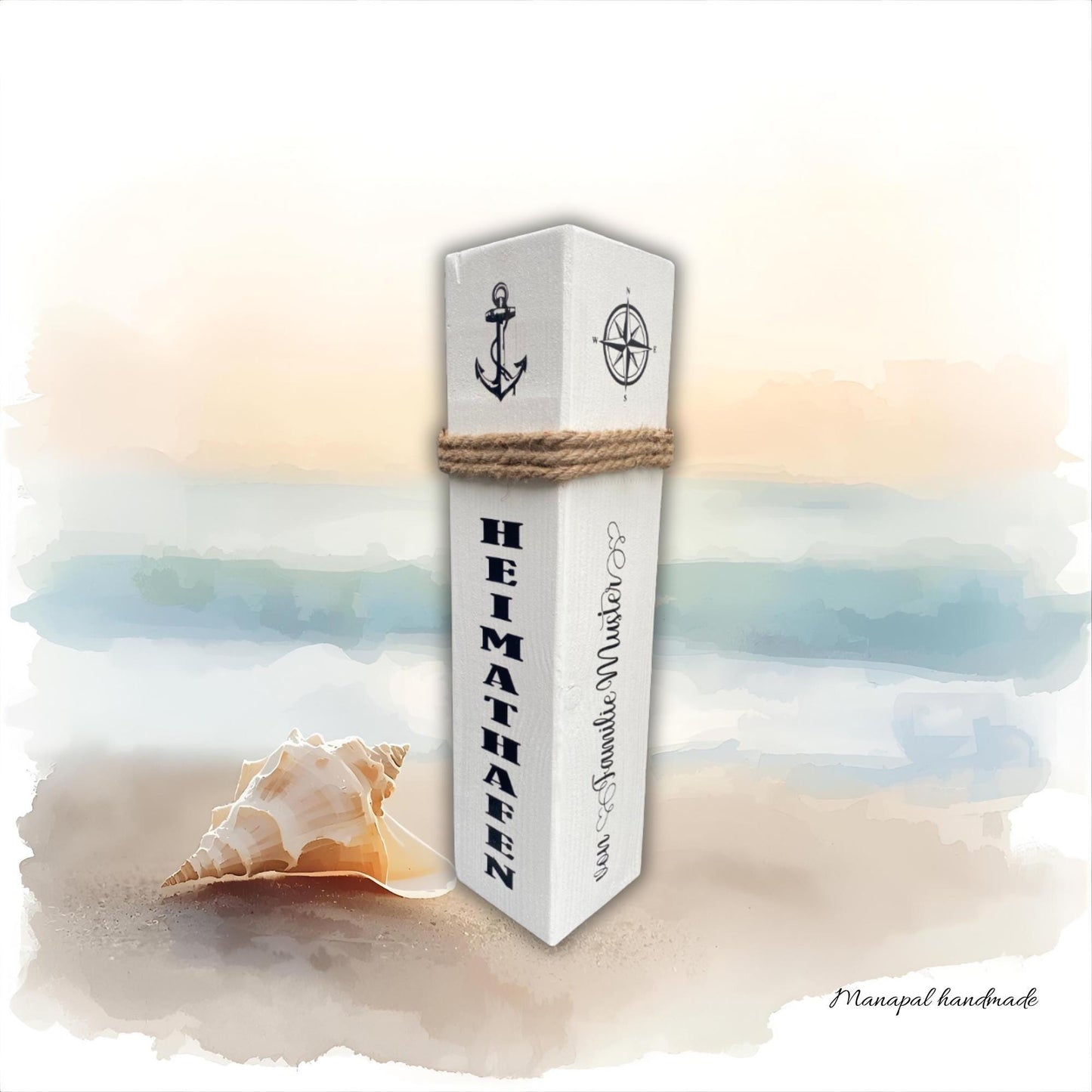 Personalisierter Holzpoller mit Namensschild – 50–80 cm, wetterfest, Dekor für Garten, Haus oder Hafen – Geschenkidee