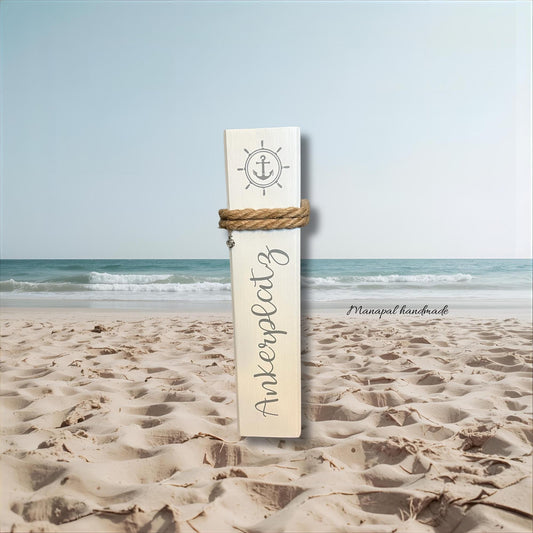 Maritime Wooden Bollard Compass 50 cm – Decorative Column with Anchor & Compass | Gift Idea for Wedding, Housewarming and Coastal Style