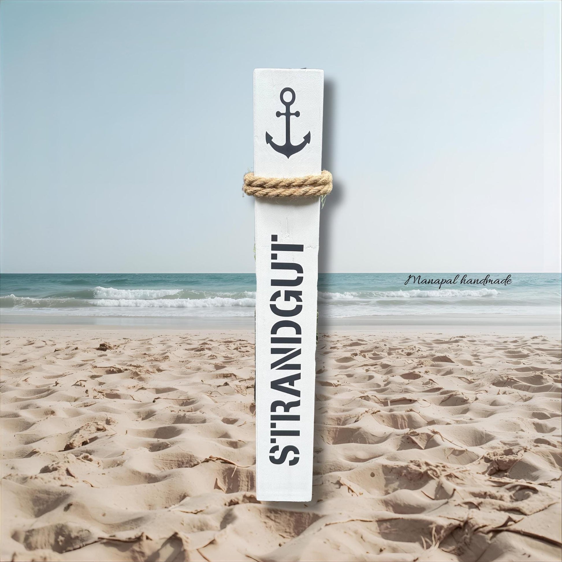 Strandgut Deko Poller | Holzsäule weiß maritim | Stranddeko Garten Balkon Eingangsbereich | Küstendeko Anker Stele Handarbeit