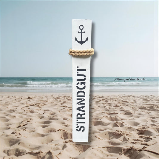 Strandgut Deko Poller | Holzsäule weiß maritim | Stranddeko Garten Balkon Eingangsbereich | Küstendeko Anker Stele Handarbeit