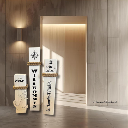Personalisierte Holzsäulen mit Ihrem Namen oder Wunschtext, individuell Heimathafen Lieblingsinsel Koordinaten Hochzeit Anker