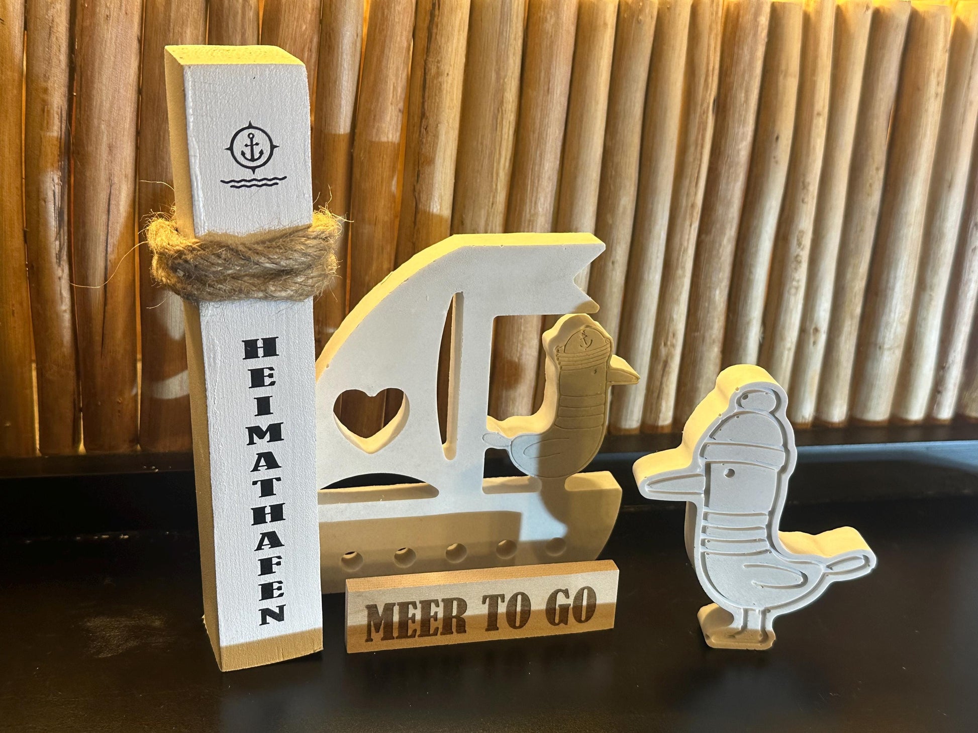 Meer to go Geschenkset „Boot & Möwe Raysin“ | Maritimes Deko-Set (Mini-Poller + Boot + Möwe aus Raysin) Geschenkidee