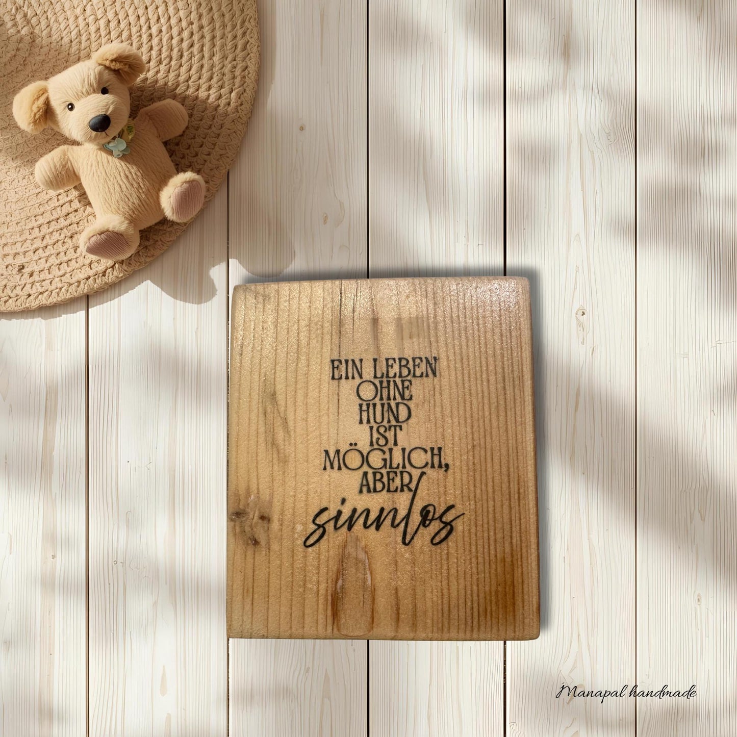 Rustikales Holzschild mit Hundespruch | Personalisiertes Geschenk mit Namen | Wanddeko 20x20cm | Handgemacht Hundeliebe