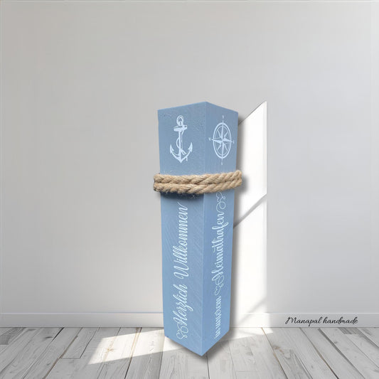 Heimathafen Holzsäule 80 cm – maritime Holzdeko personalisiert | Geschenk Hochzeit & Einzug | Gartendeko mit Namen + Koordinaten