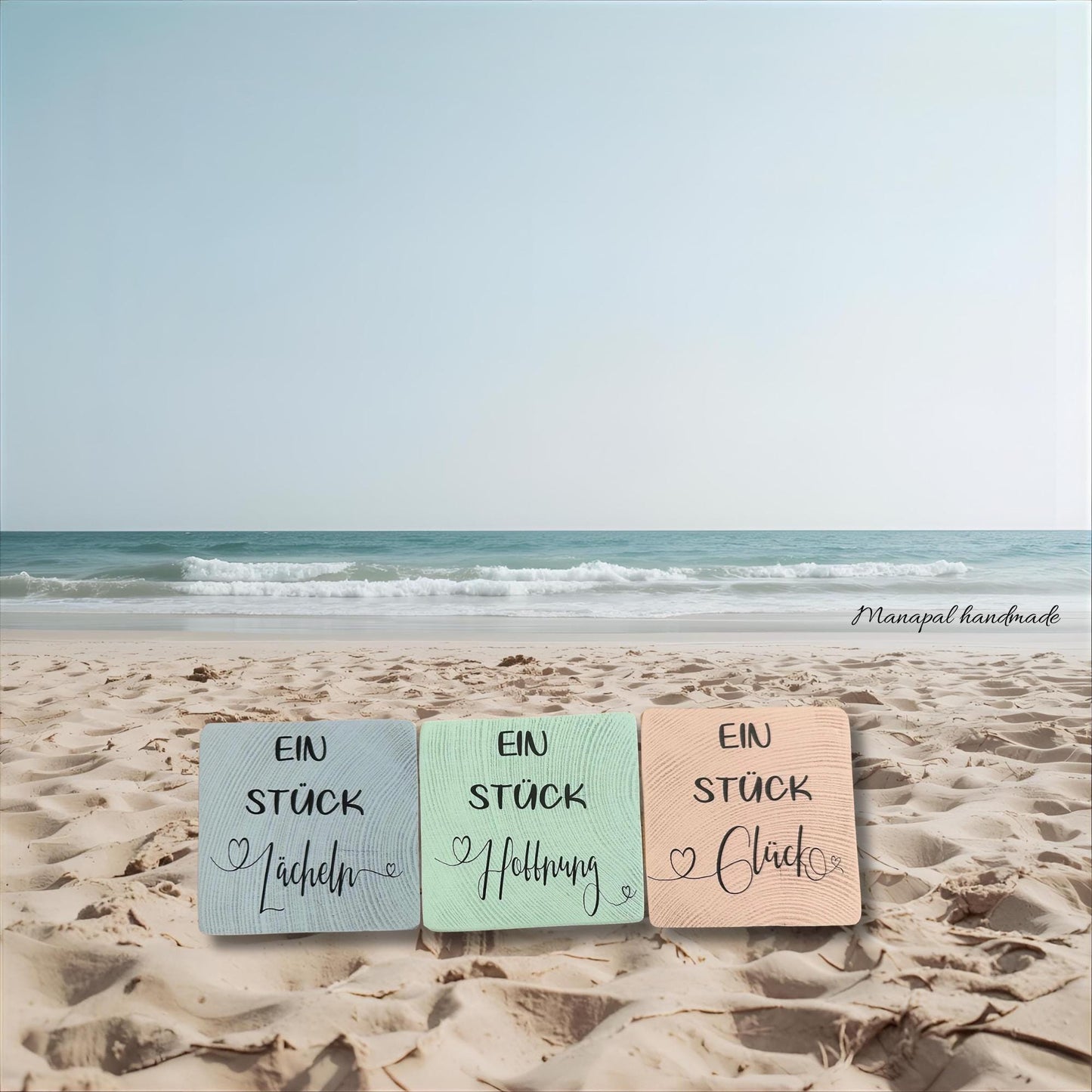 Kleine Holzdeko mit wertvollem Spruch, Glück verschenken, Holzquadrat mit Spruch | Geschenkidee | Wunschtext möglich (1 Stück oder 3er-Set)