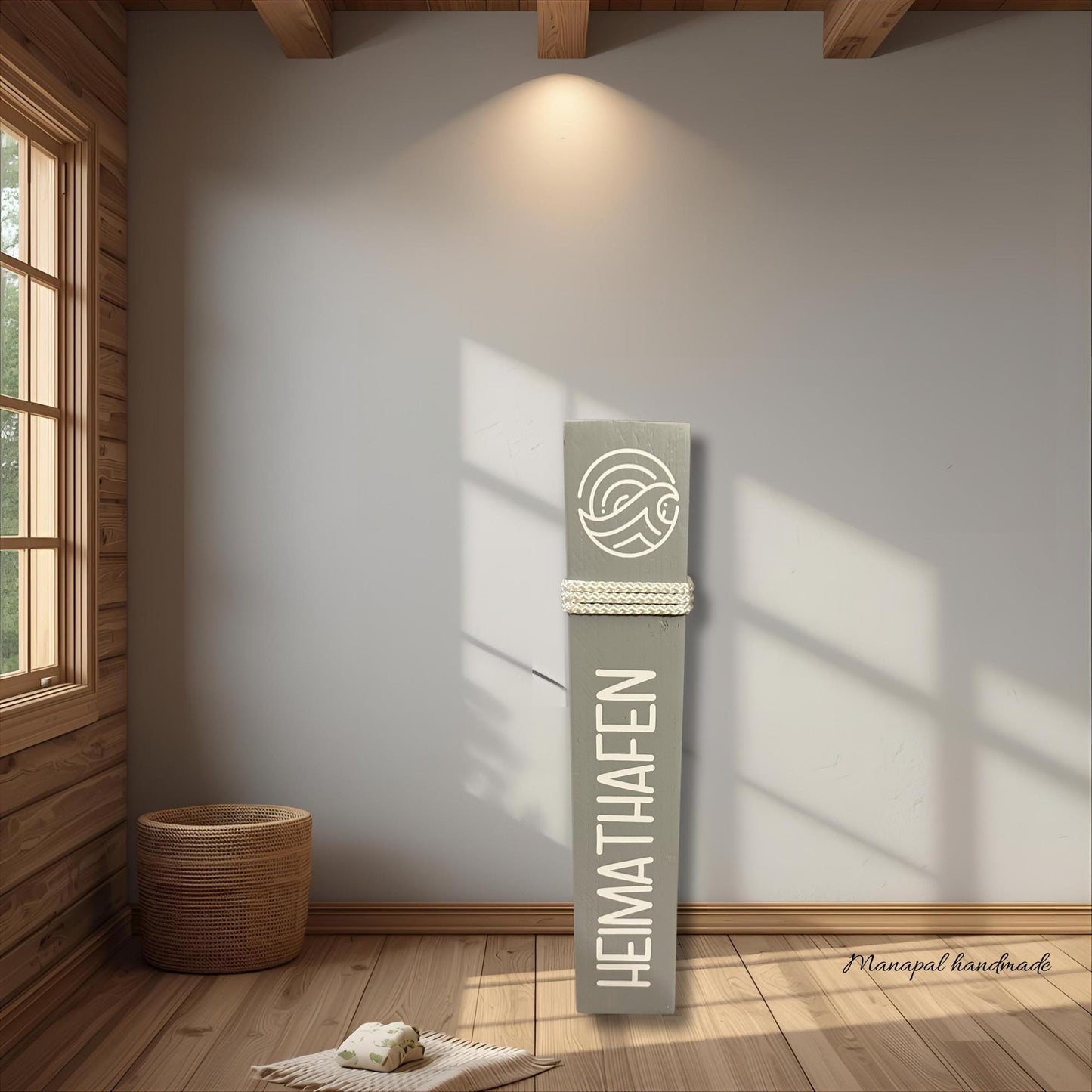 Heimat Hafen Poller 50 cm | Maritime Dekosäule aus Holz mit Windrose & Kompass | Küsten-Deko für Garten und Zuhause