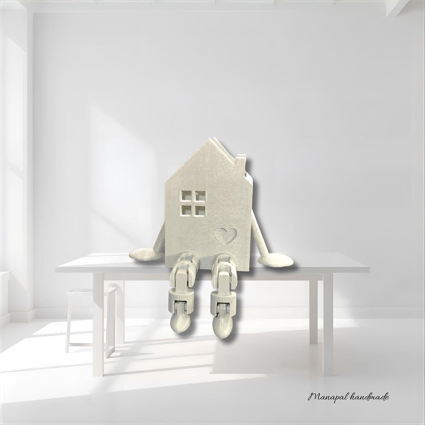 Beleuchtetes Kantenhocker-Haus mit Herz | LED Mini-Haus Figur 3D Druck | Weihnachtsdeko Fensterbank Geschenk Einzug