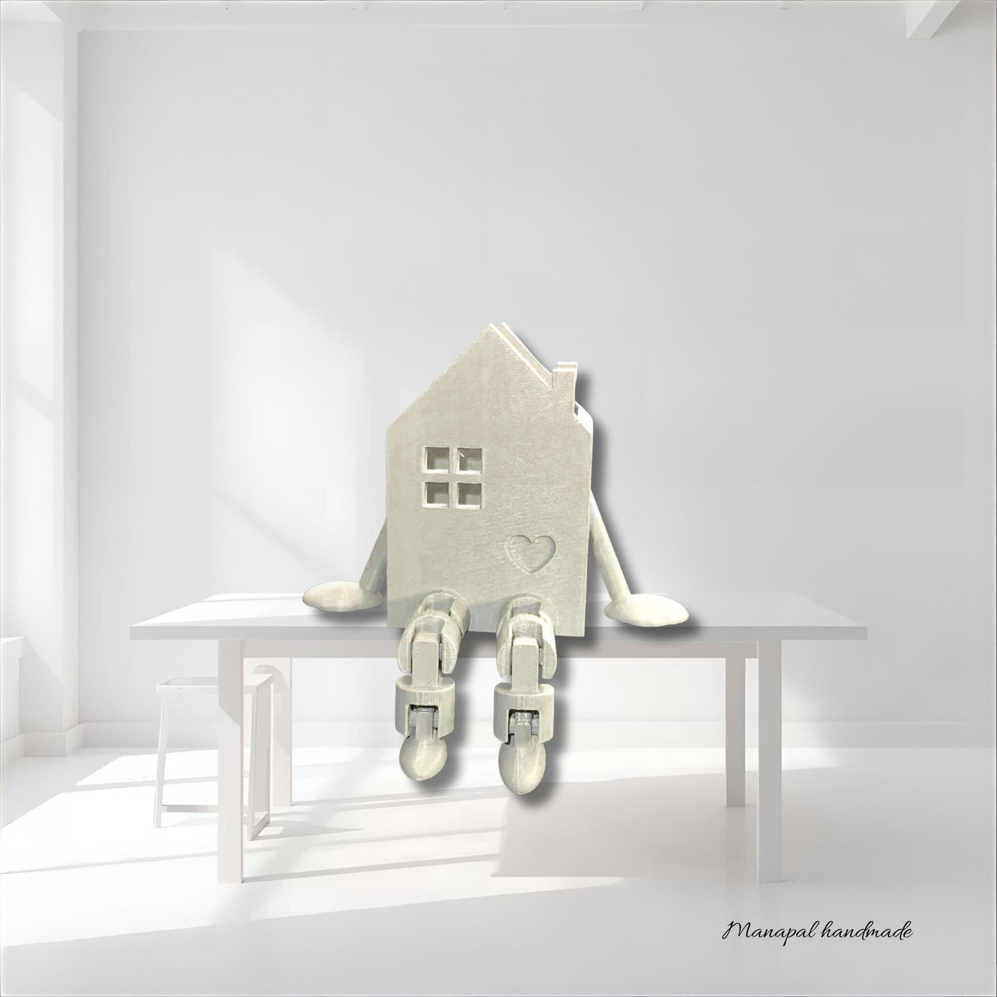 Beleuchtetes Kantenhocker-Haus mit Herz | LED Mini-Haus Figur 3D Druck | Weihnachtsdeko Fensterbank Geschenk Einzug