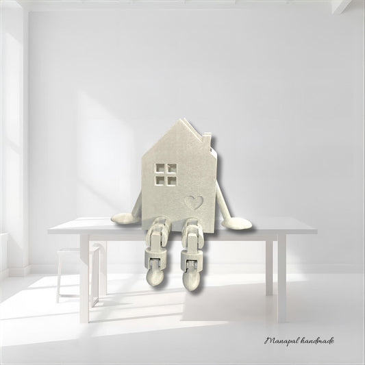 Beleuchtetes Kantenhocker-Haus mit Herz | LED Mini-Haus Figur 3D Druck | Weihnachtsdeko Fensterbank Geschenk Einzug