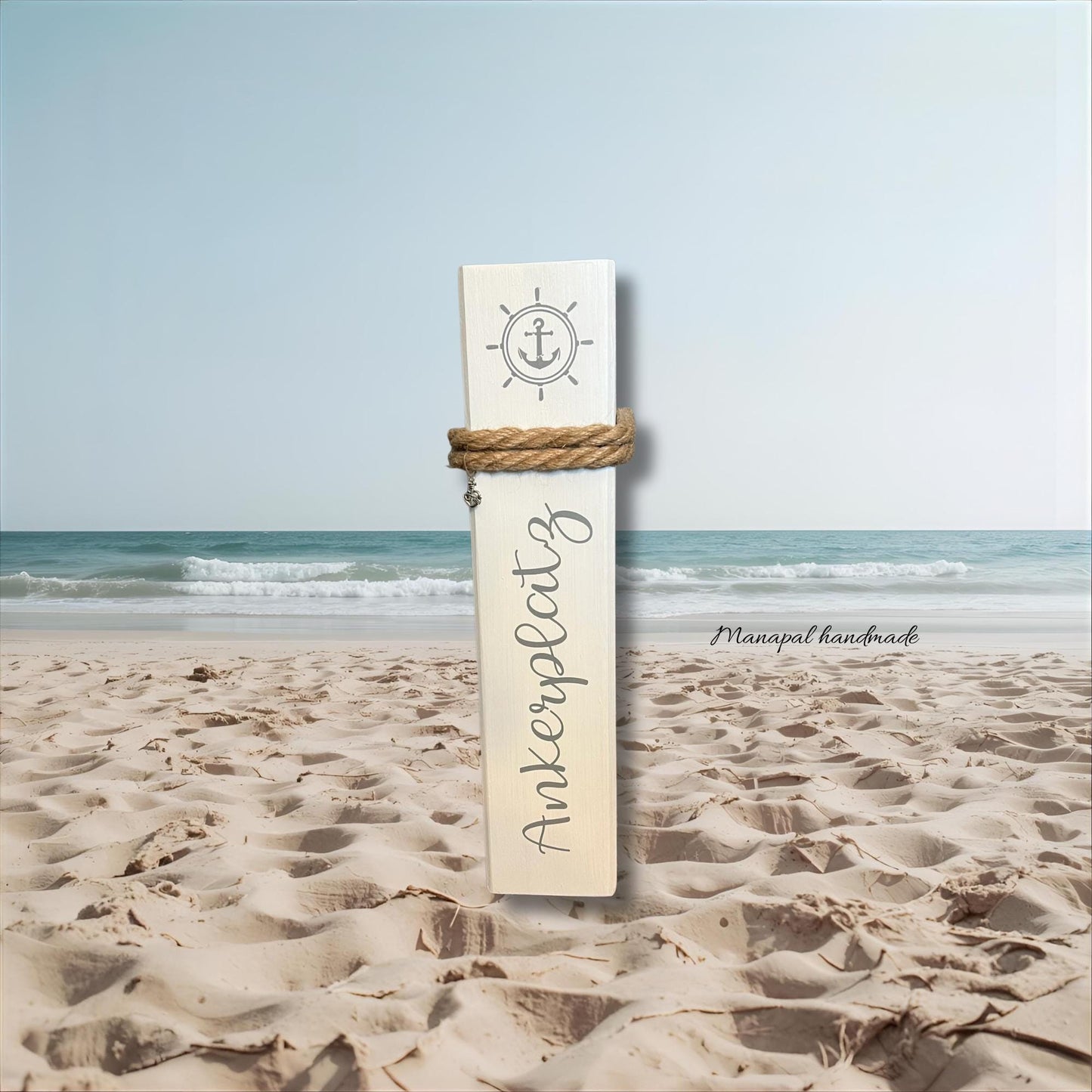 Maritimer Holzpoller Kompass 50 cm – Deko-Säule mit Kompass & Anker | Geschenkidee Hochzeit, Einzug und Küstenstil im Garten